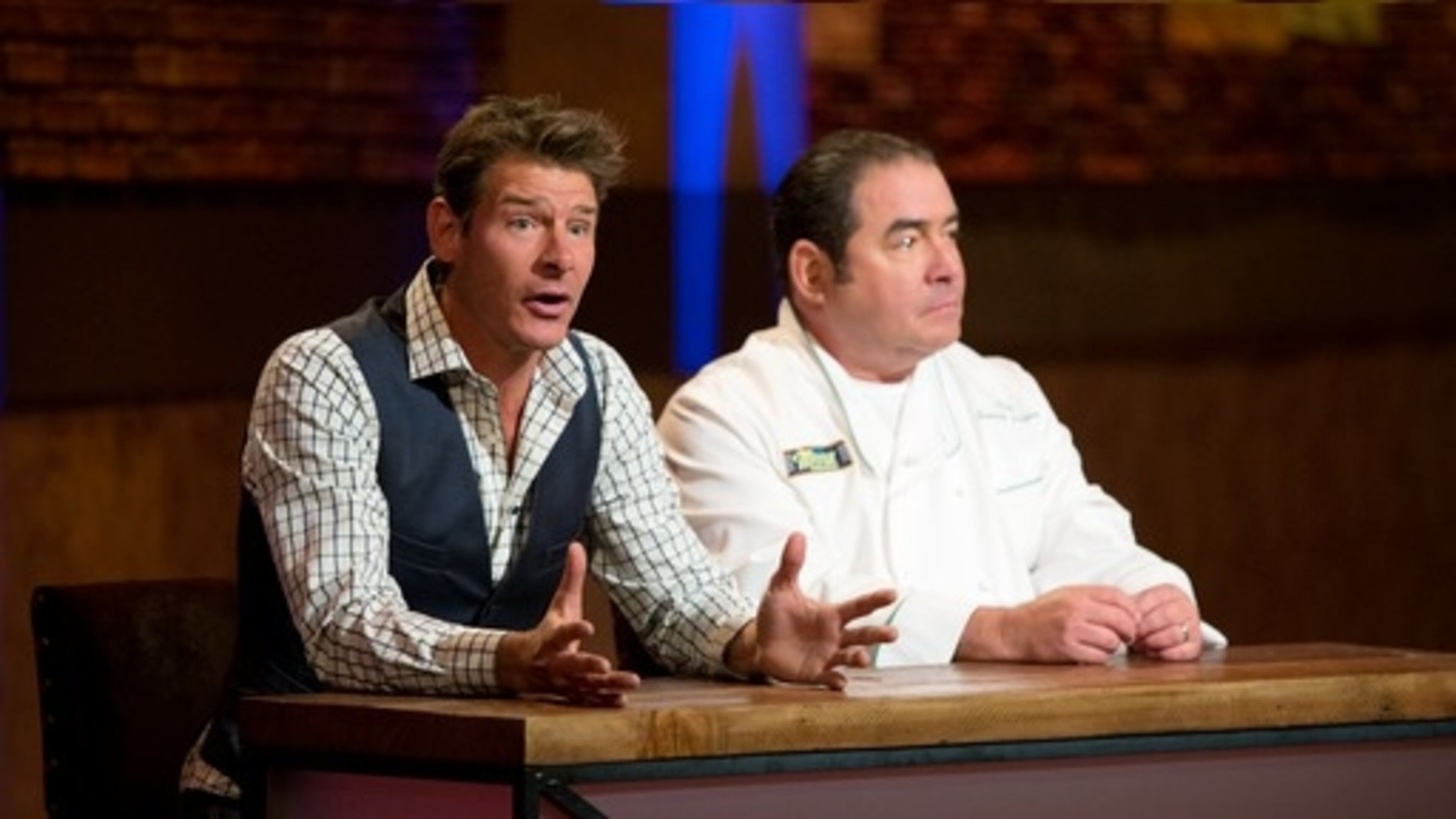 Ty Pennington (left) hosts and Emeril Legasse judges in the new TNT show "On the Menu." CREDIT: TNT