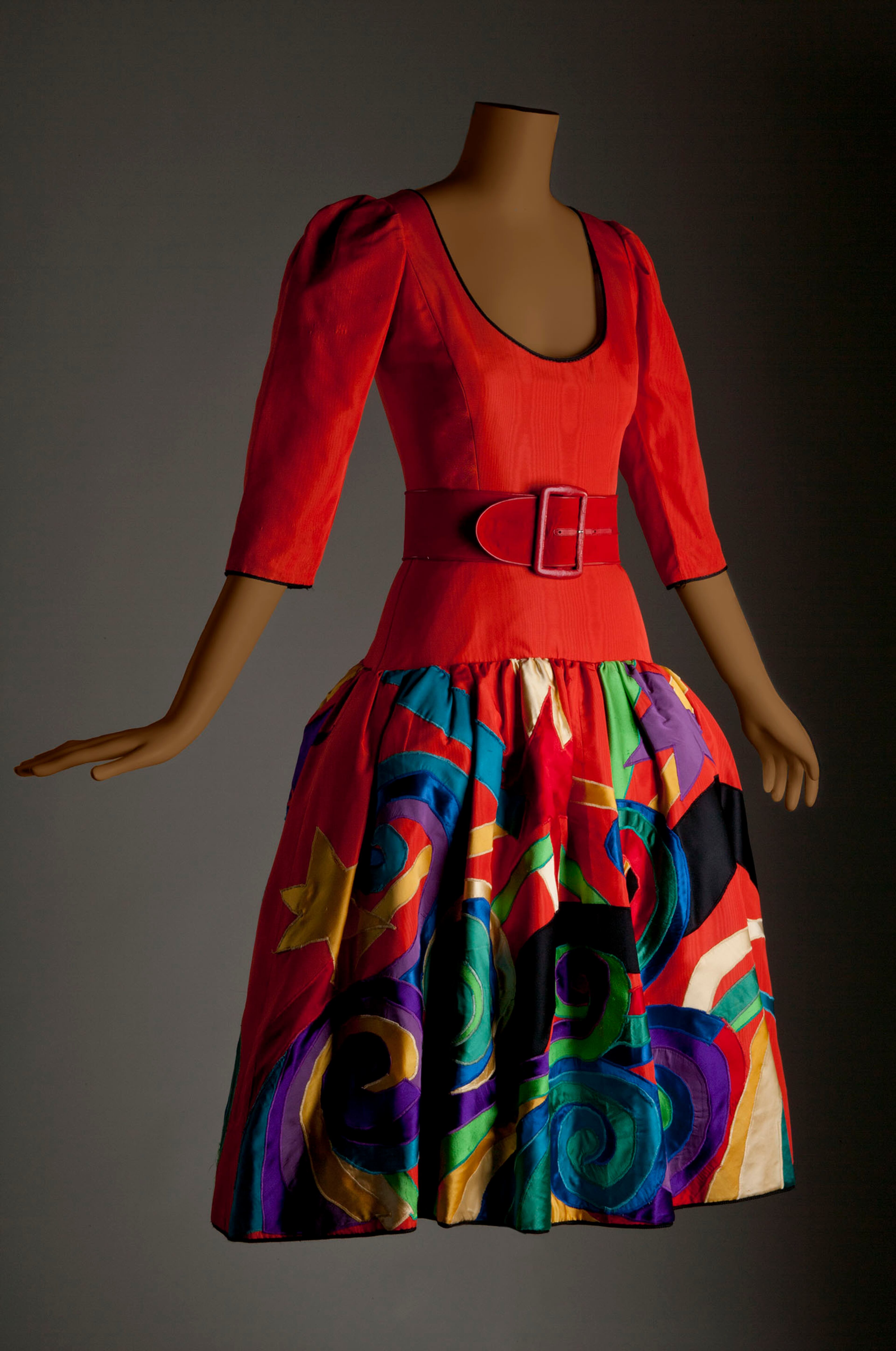 Haute couture Picasso evening dress from the fall/winter 1979-80 Yves Saint Laurent (France) collection. Silk moir taffeta and satin. Photograph by John Alderson, Chicago Historical Society.