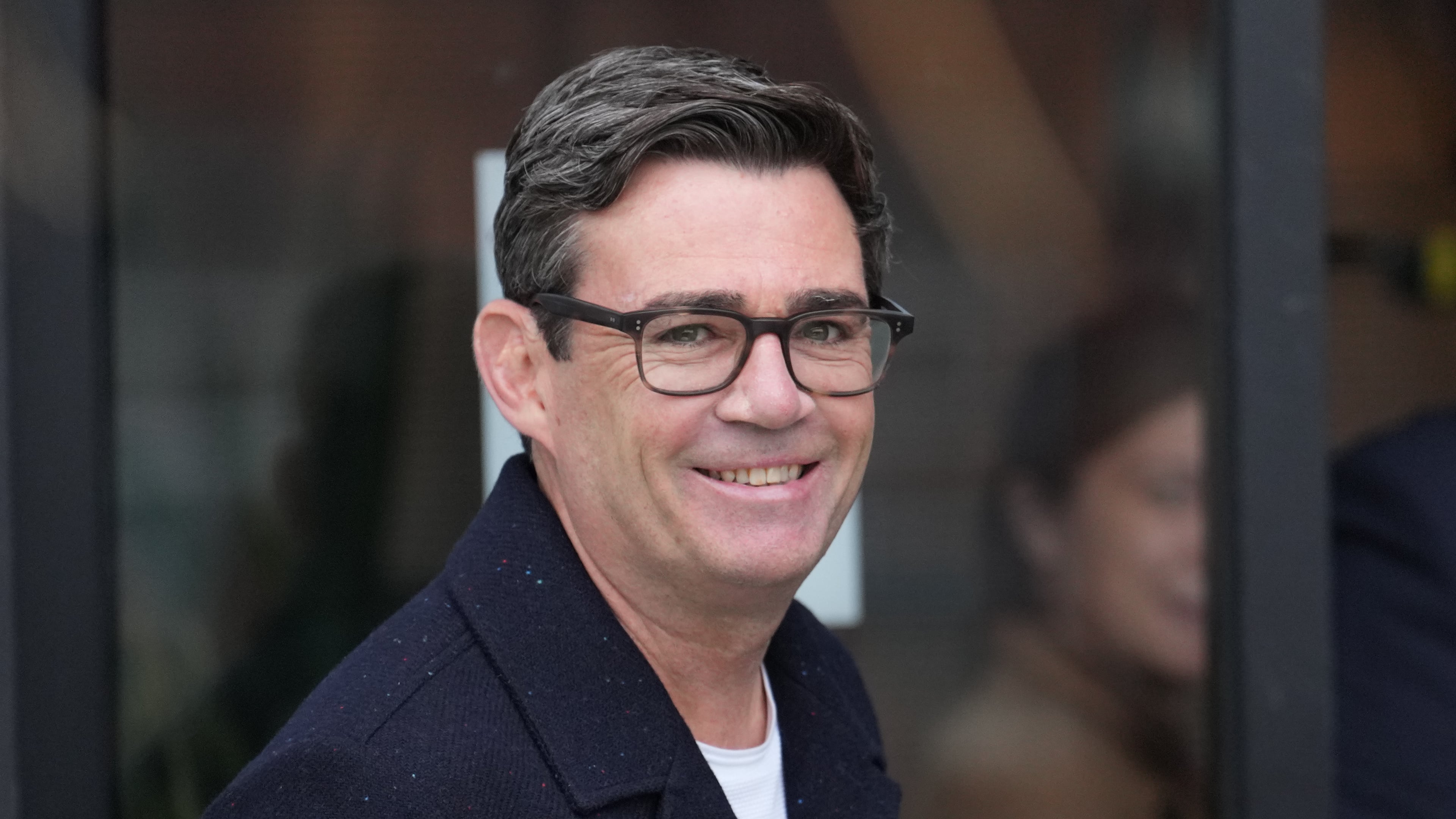 FILE - Andy Burnham the Mayor of Manchester arrives a fringe meeting during the annual Labour Party conference in Liverpool, England, Sept. 29, 2025. (AP Photo/Jon Super, File)