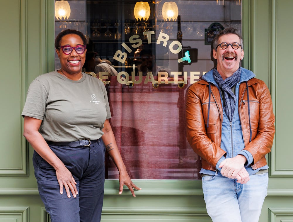 Mashama Bailey (left), shown with business partner John O. Morisano, has made the South proud. (Courtesy of Alice Casenave/L'Arret by the Grey)