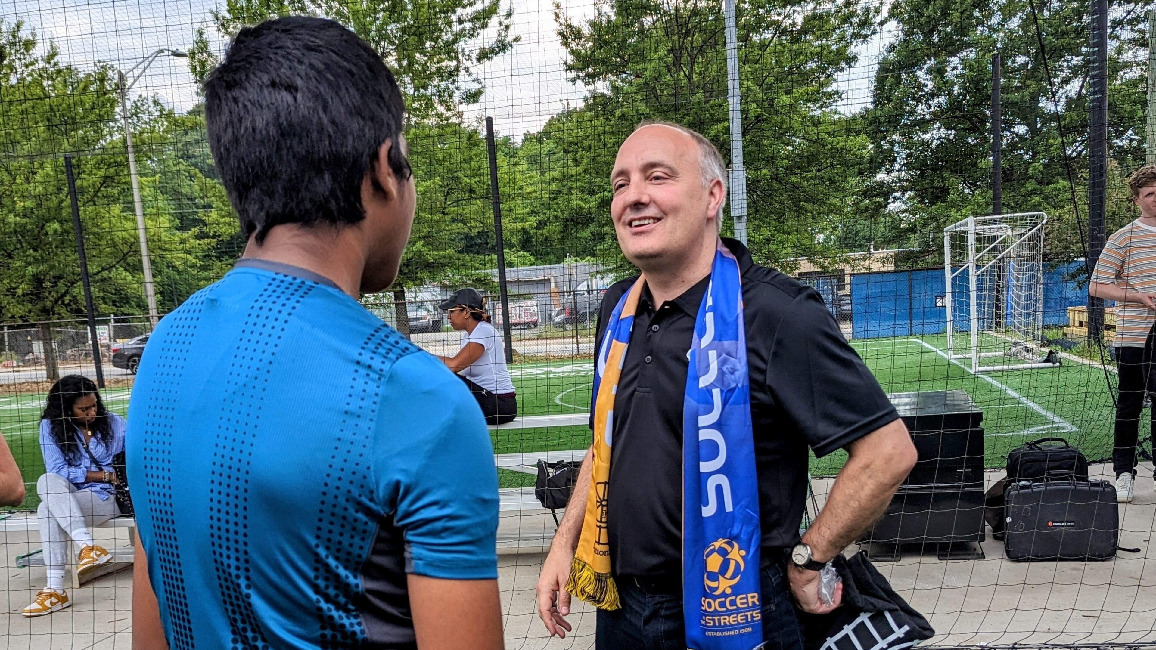 Darren Eales, former president of Atlanta United and current CEO of Newcastle United, ran drills and visited with kids from the Soccer in the Streets organization on May 12, 2023.