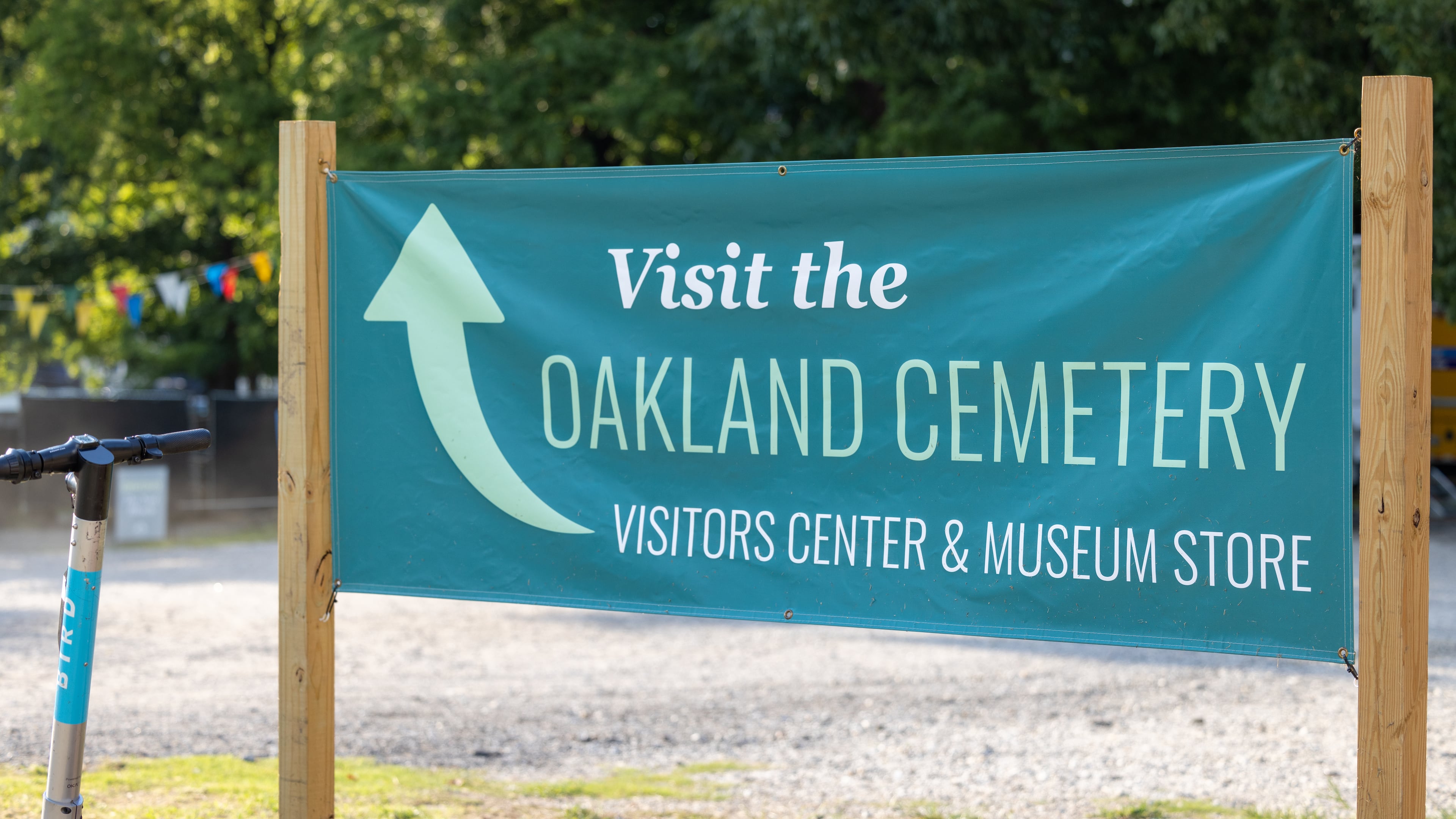 Oakland Cemetary Visitor Center sign on August 14, 2022
