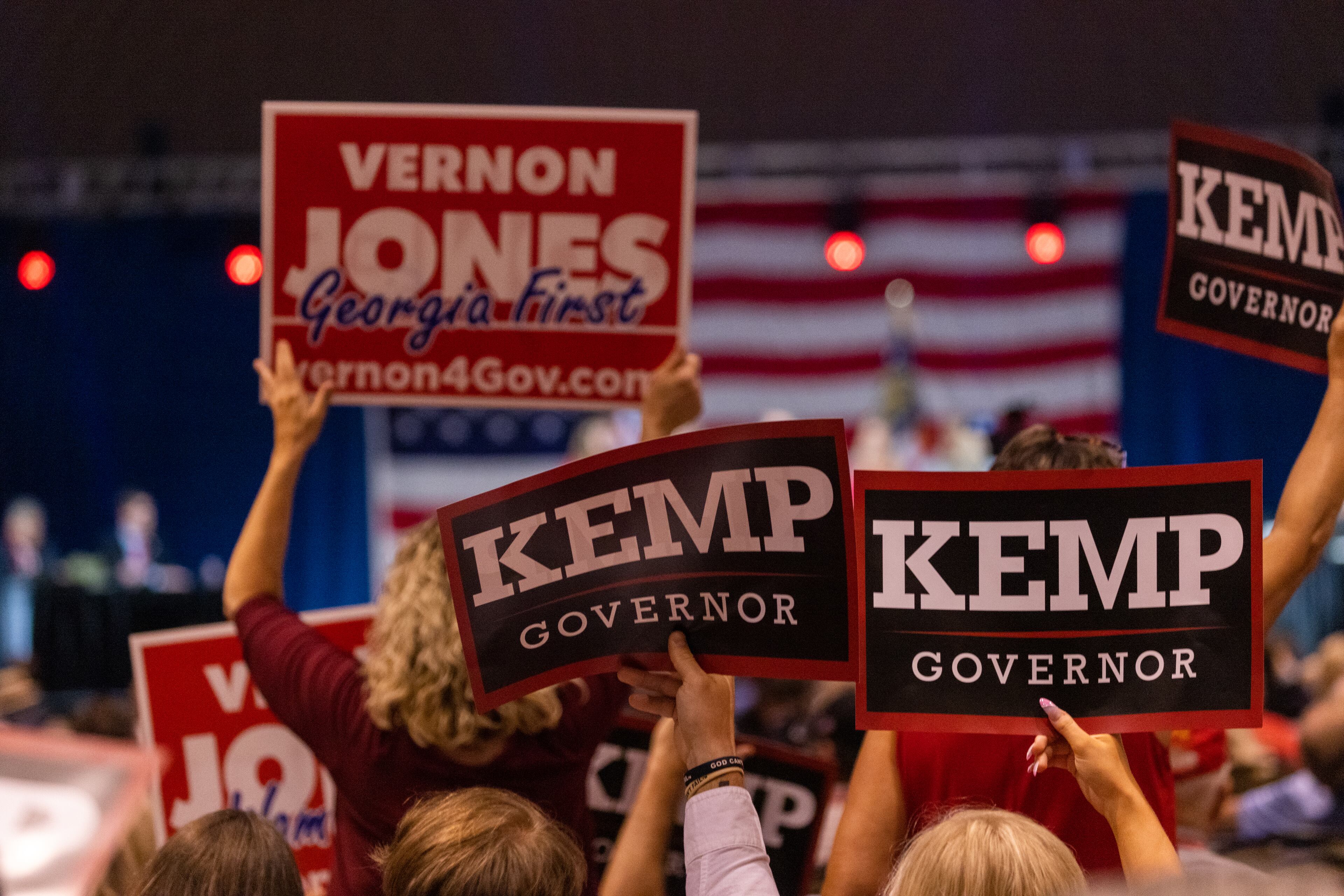 Convention-goers cheer and boo as Gov. Brian Kemp speaks at the Georgia GOP convention at Jekyll Island on Saturday, June 5, 2021. (Photo: Nathan Posner for The Atlanta-Journal-Constitution)