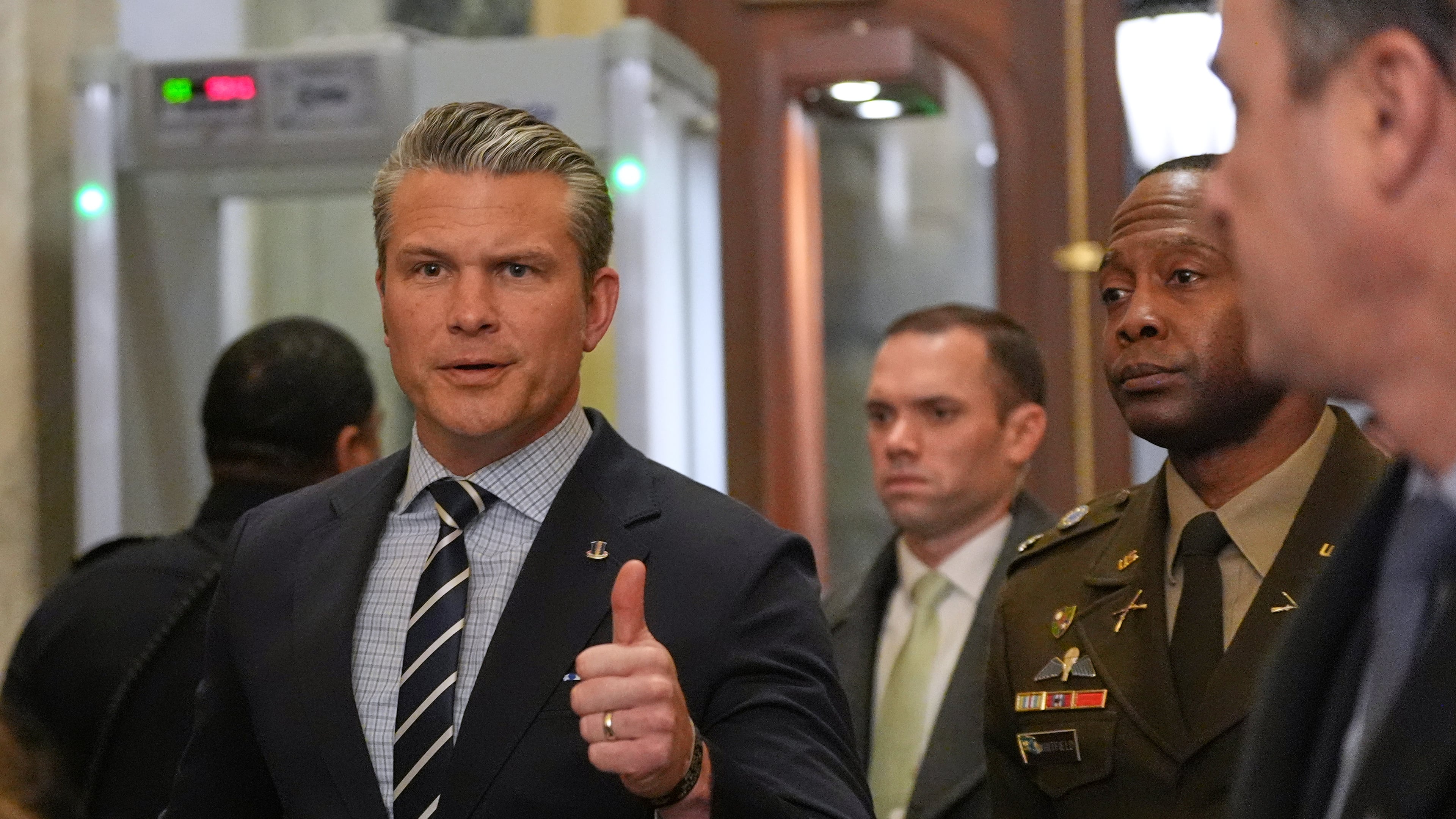 Defense Secretary Pete Hegseth arrives at the U.S. Capitol Monday, Jan. 5, 2026, in Washington, to brief top lawmakers after President Donald Trump directed U.S. forces to capture Venezuelan President Nicolas Maduro. (AP Photo/Jacquelyn Martin)