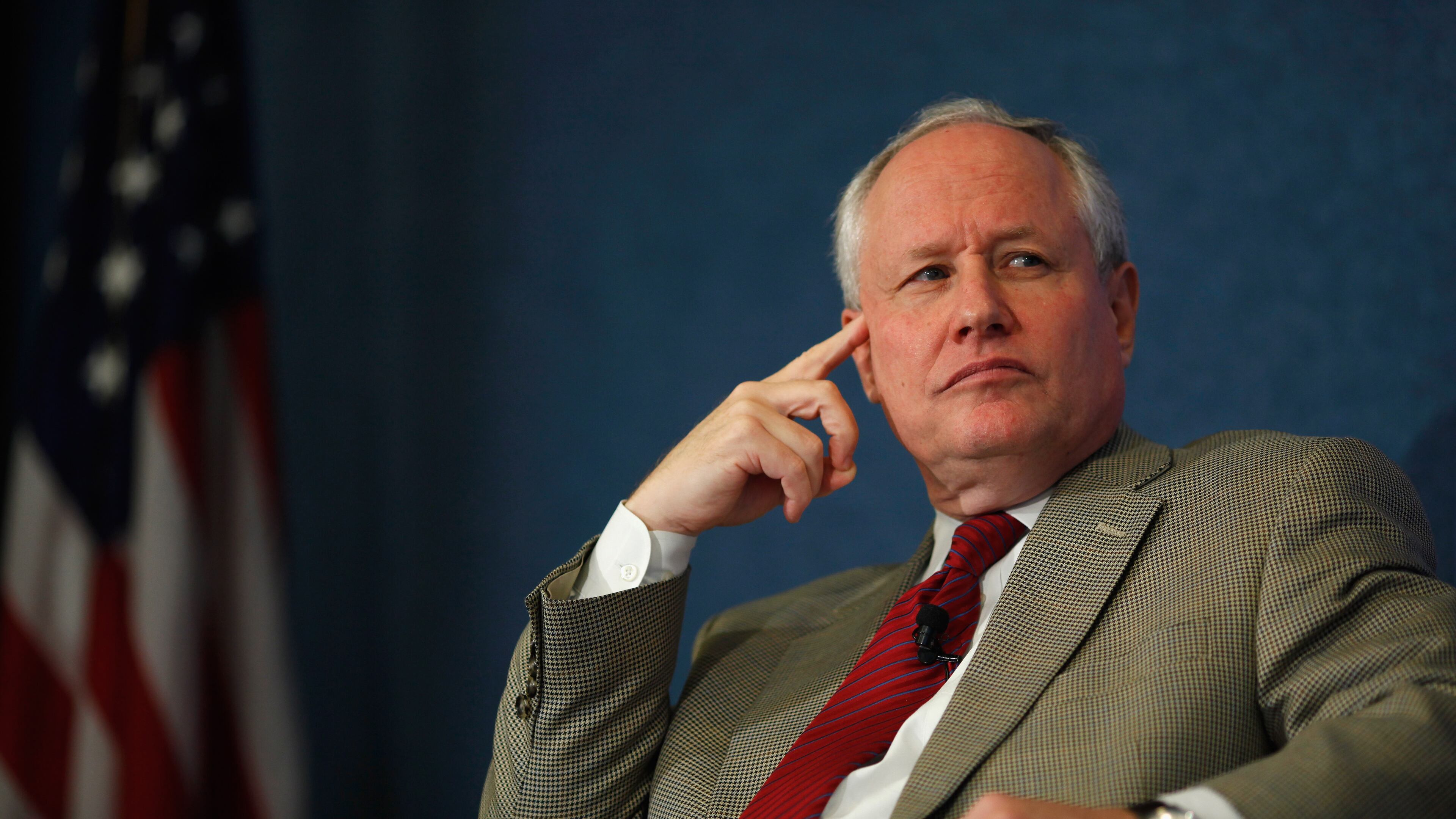 The Weekly Standard Editor William Kristol (L) leads a discussion on PayPal co-founder and former CEO Peter Thiel's National Review article, 'The End of the Future,' at the National Press Club October 3, 2011 in Washington, DC. Kristol is on the advisory board of e21, the discussion's co-sponsor. Thiel argues that the United States and its leaders are on the wrong track regarding scientific innovation and that 'when tracked against the admittedly lofty hopes of the 1950s and 1960s, technological progress has fallen short in many domains.' (Photo by Chip Somodevilla/Getty Images)