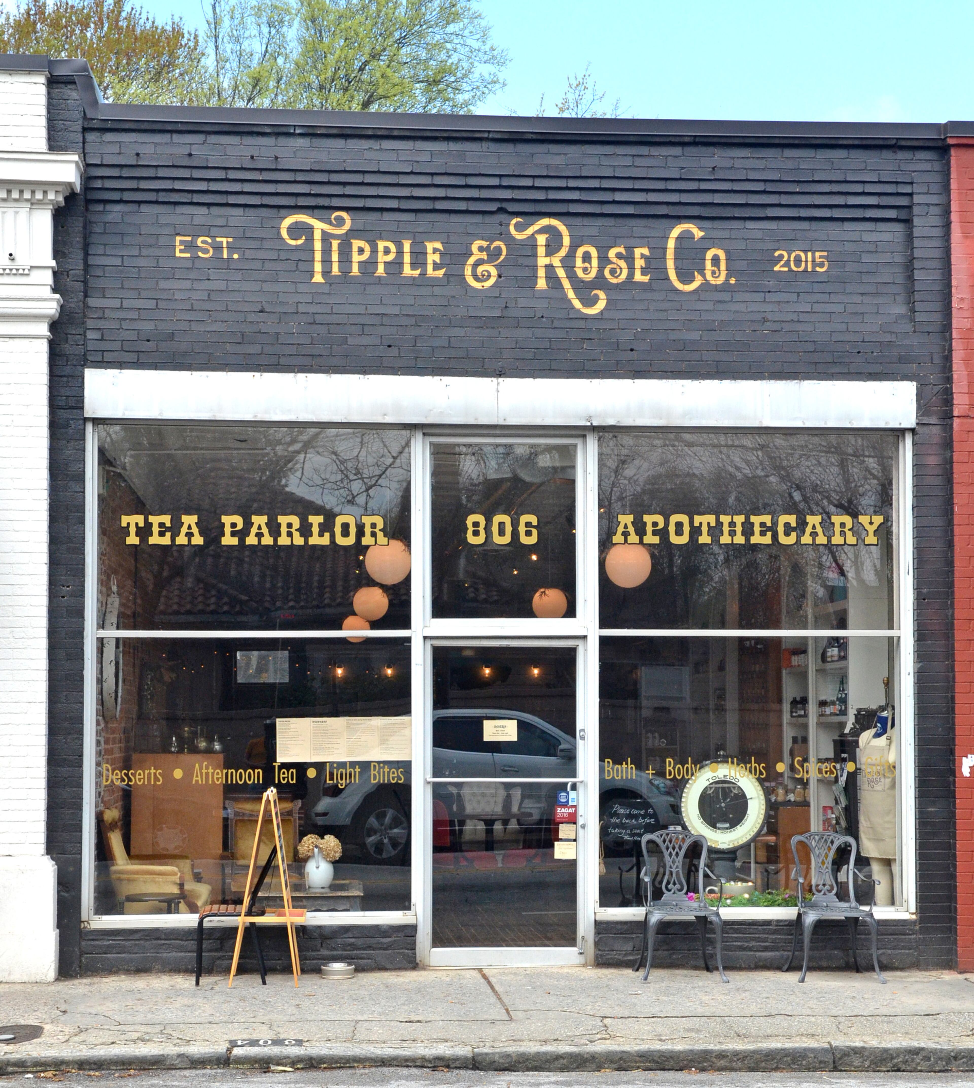 170328 Atlanta, Georgia (Virginia-Highland): Exterior of Tipple & Rose Tea Parlor and Apothecary, 806 North Avenue Atlanta, Ga. Food cover story: Tea Time. Tea time isn't just about a pot of frou frou tea and a few nibbles of scones and sweets. Tea time has to include sandwiches. Photos taken at Tipple & Rose on North Highland Avenue, Atlanta, Ga on Tuesday 3/28/2017. Styling by Calavino Donati and Doria Roberts. (Photo Chris Hunt/Special) for Wendell Brock story 040617teasandwiches