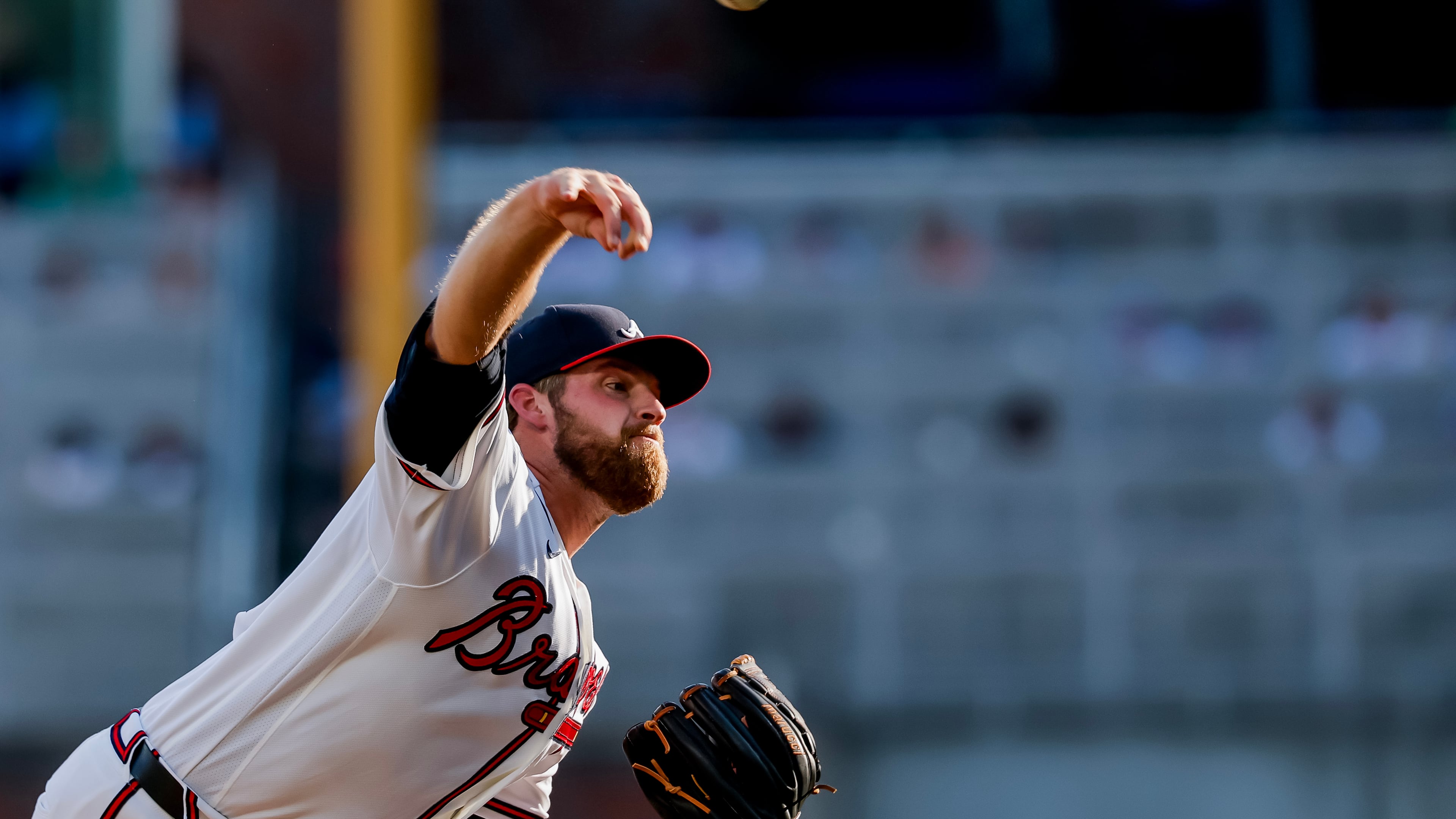 Atlanta Braves pitcher Bryce Elder delivers to a San Francisco Giants batter during the first inning of a baseball game, Monday, Aug. 31, 2026, in Atlanta. (Erik S. Lesser/AP)