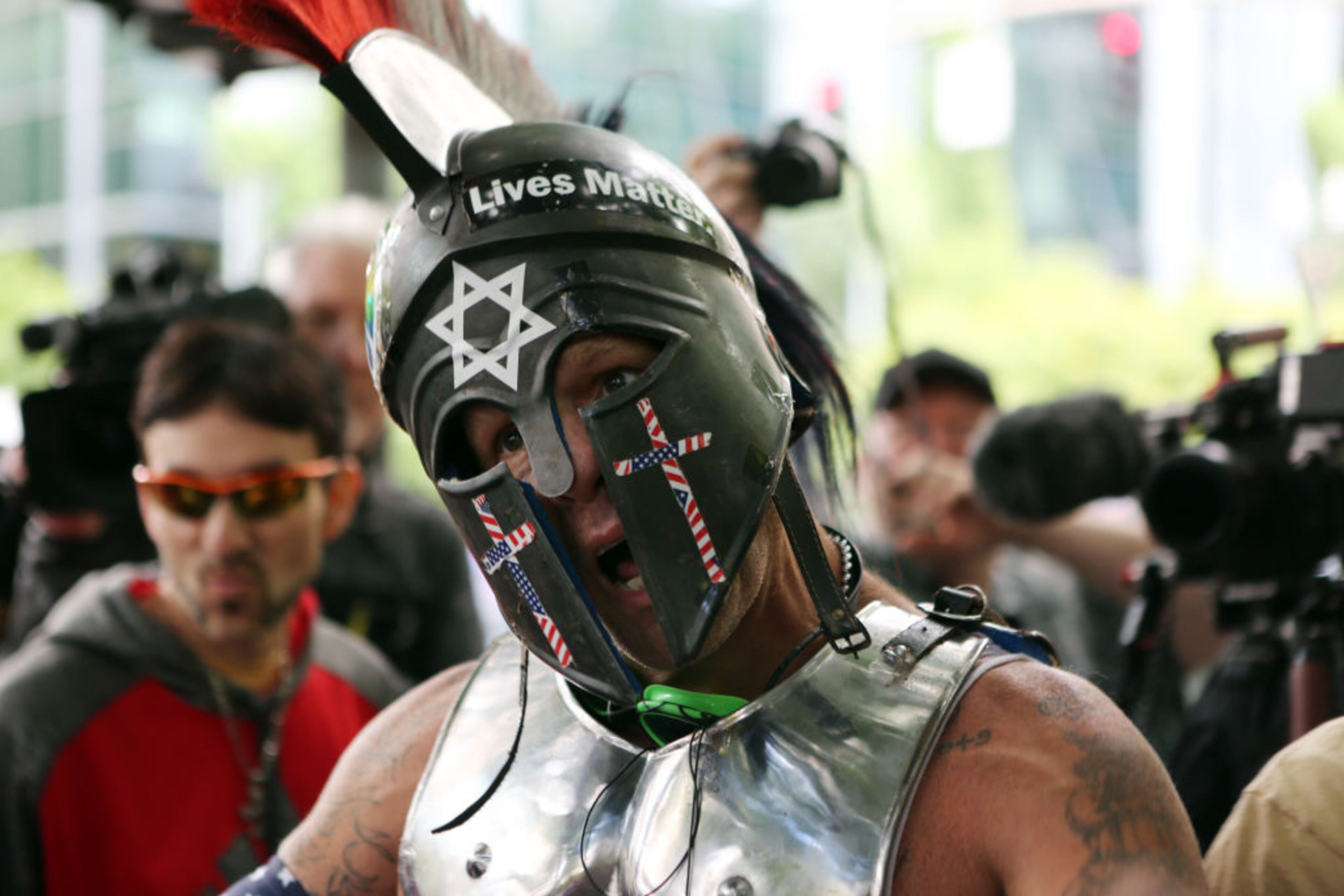 PORTLAND, OR - JUNE 04: Alt-right demonstrator Kyle Based Stickman Chapman at a rally on June 4, 2017 in Portland, Oregon. A protest dubbed "Trump Free Speech" by organizers was met by a large contingent of counter-demonstrators who viewed the protest as a promotion of racism. The demonstrations come in the wake of the recent violent attack on the city's MAX train line when Ricky Best, 53, and Taliesin Namkai-Meche, 23, were stabbed to death and Micah Fletcher,21, was severely injured after they tried to protect two teenage girls, one of whom was wearing a hijab, from being harassed with racial taunts by suspect Jeremy Christian. (Photo by Natalie Behring/Getty Images)