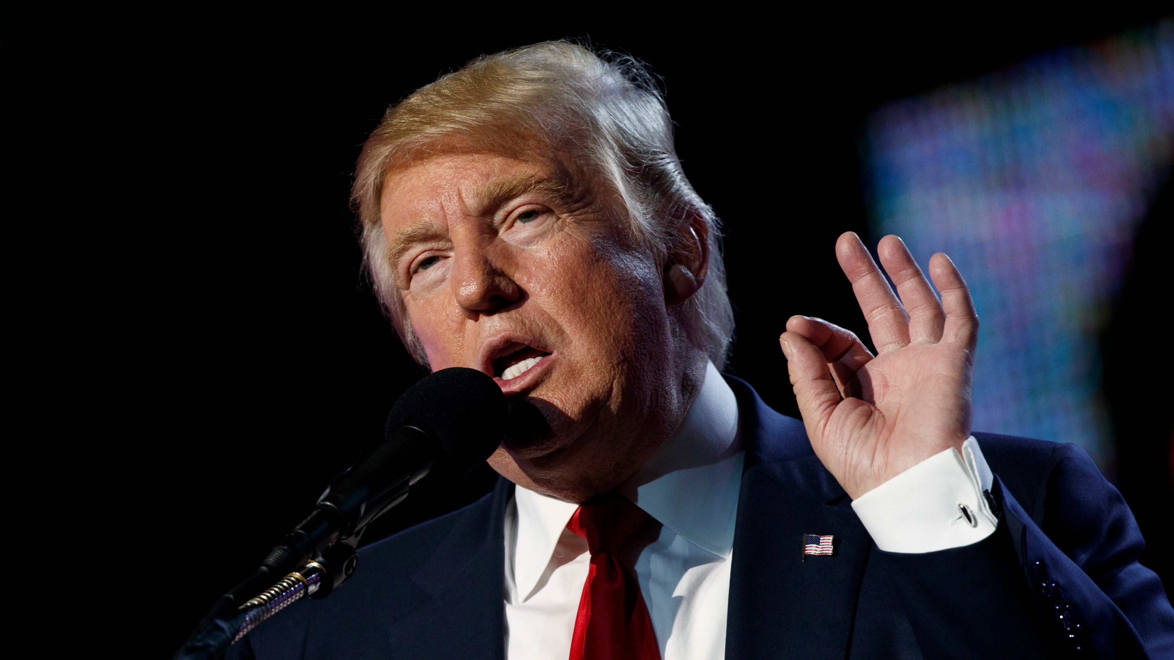 Republican presidential candidate Donald Trump speaks to the Republican Hindu Coalition, Saturday, Oct. 15, 2016, in Edison, N.J. (AP Photo/ Evan Vucci)