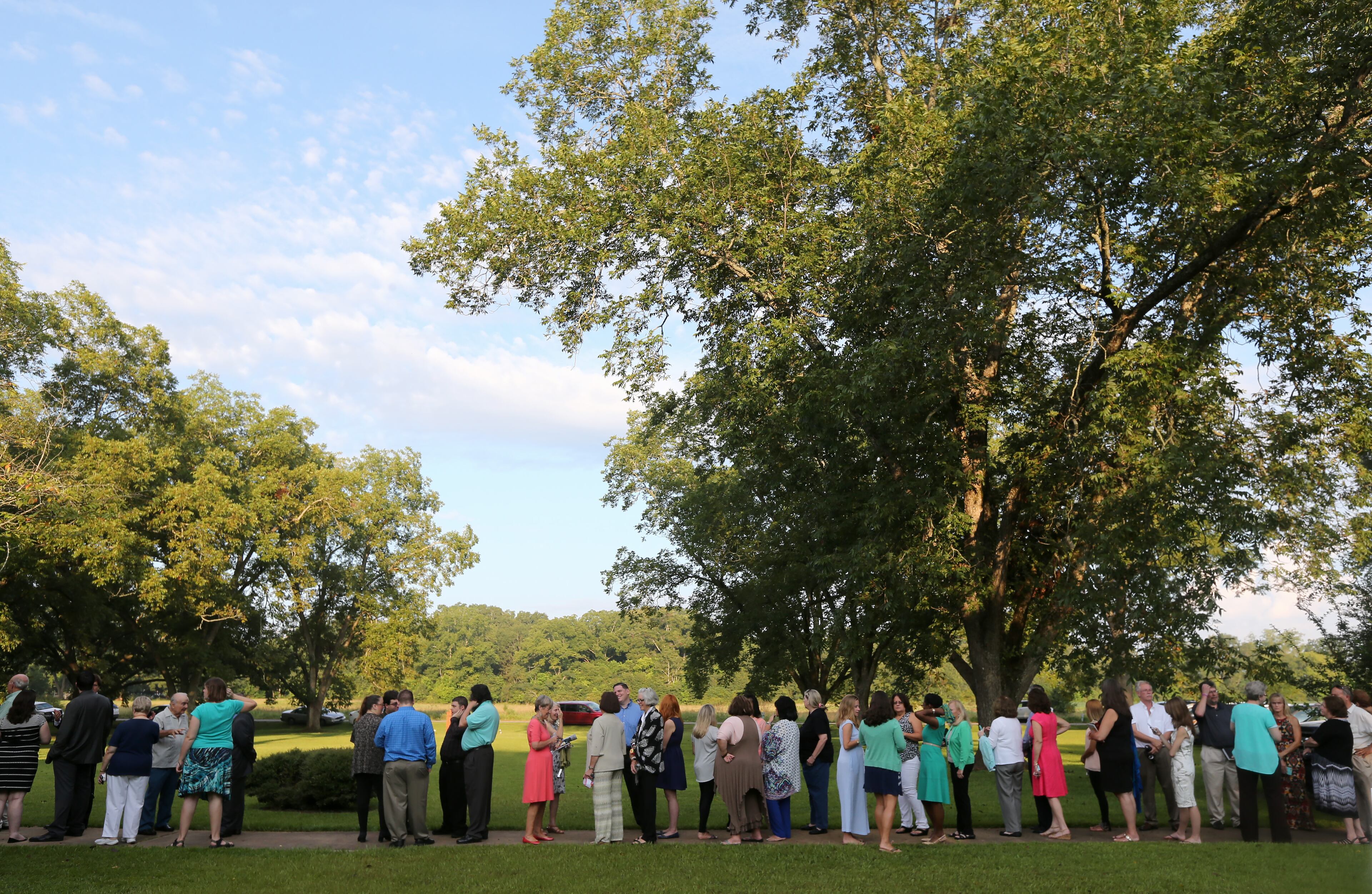 Hundreds of people line up outside of Maranatha Baptist Church in Plains on Sunday morning August 23, 2015 hours before President Jimmy Carter was scheduled to teach Sunday school. Ben Gray / bgray@ajc.com