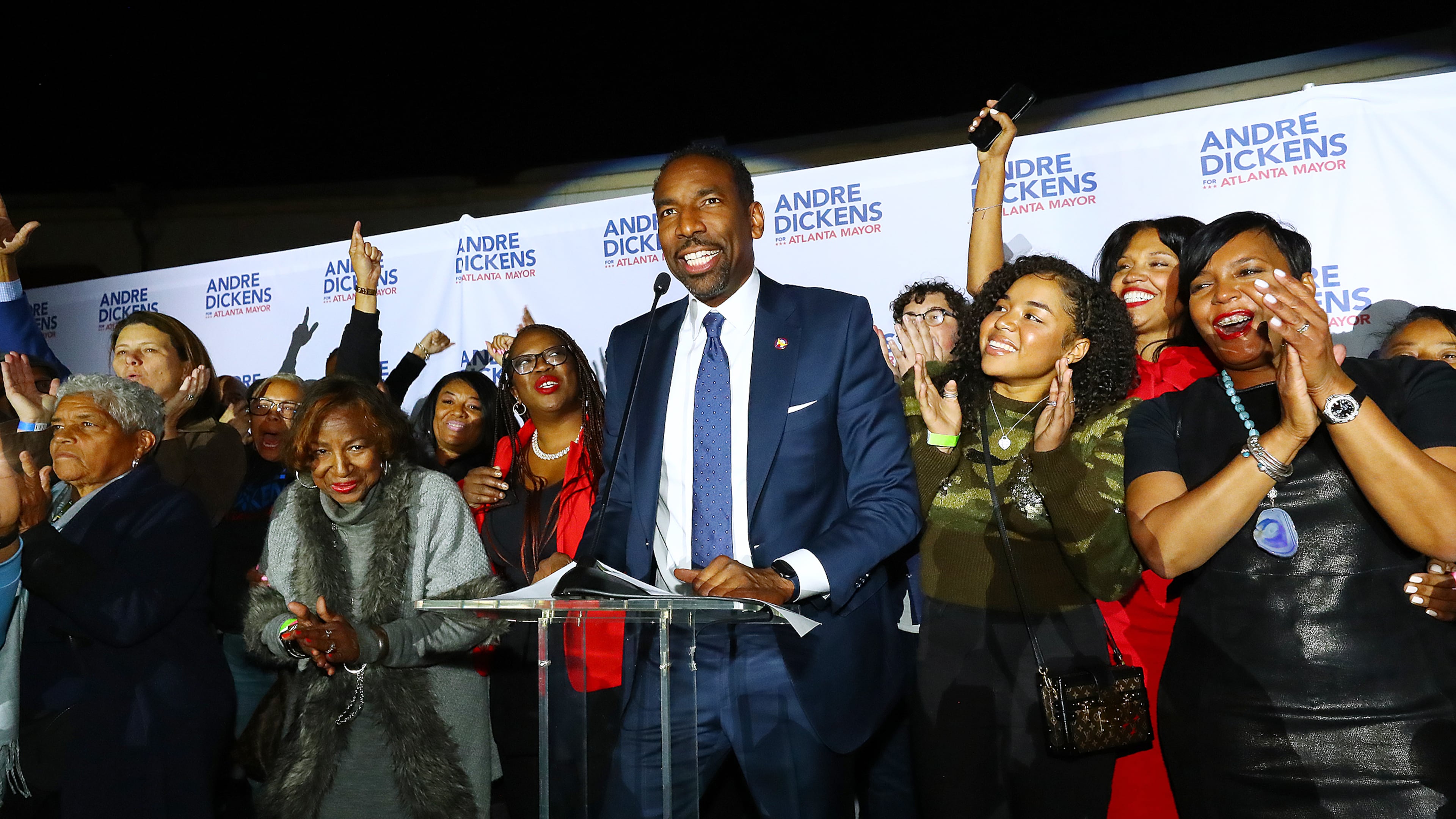 Atlanta Mayor-elect Andre Dickens gives a victory speech on election night, Tuesday, Nov. 30, 2021, at the Gathering Spot in Atlanta. Curtis Compton / Curtis.Compton@ajc.com