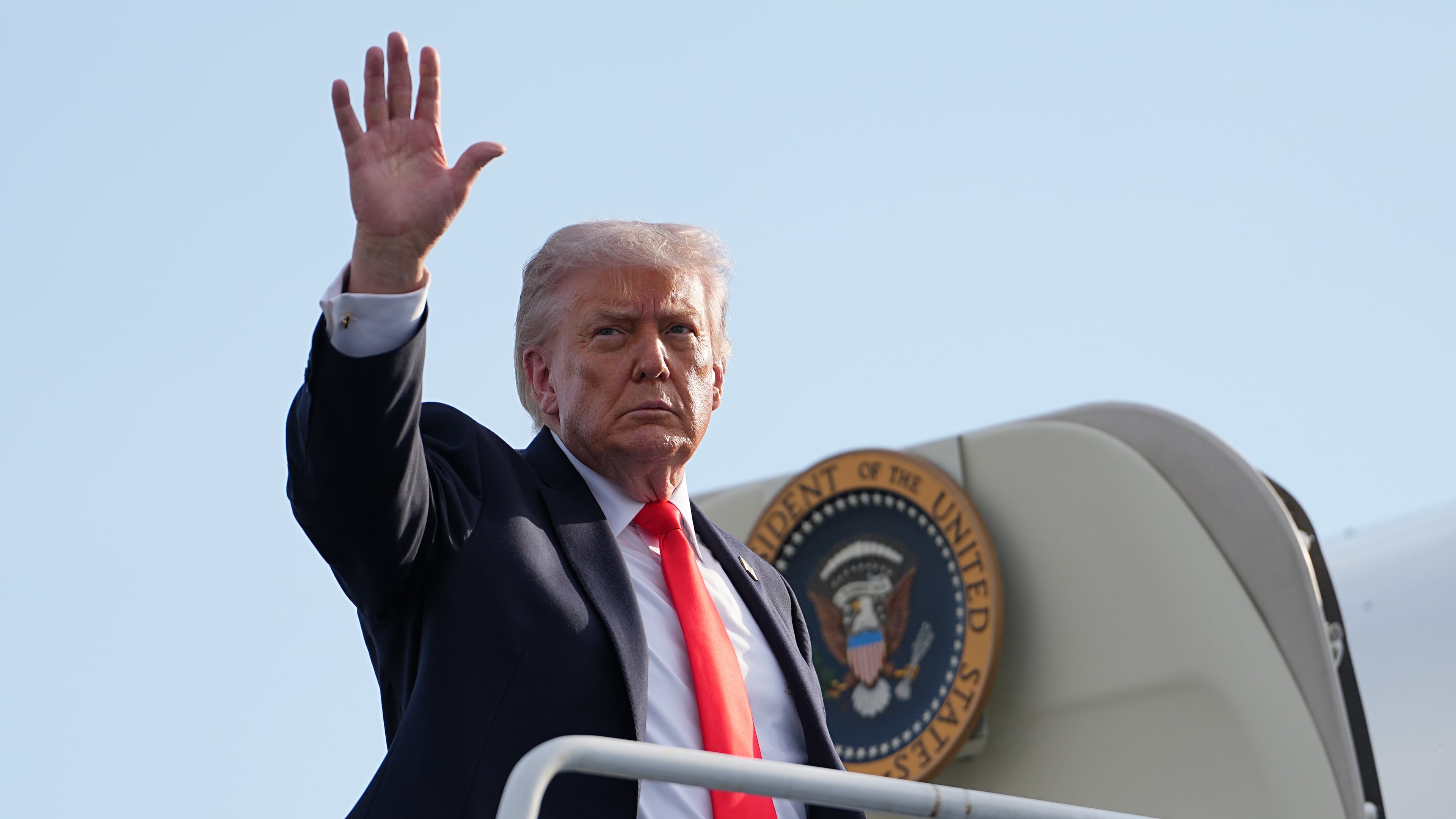 President Donald Trump boards Air Force One at Ocala International Airport, in Ocala Fla., Friday, May 1, 2026, after speaking at an event in The Villages, Fla. (AP Photo/Matt Rourke)