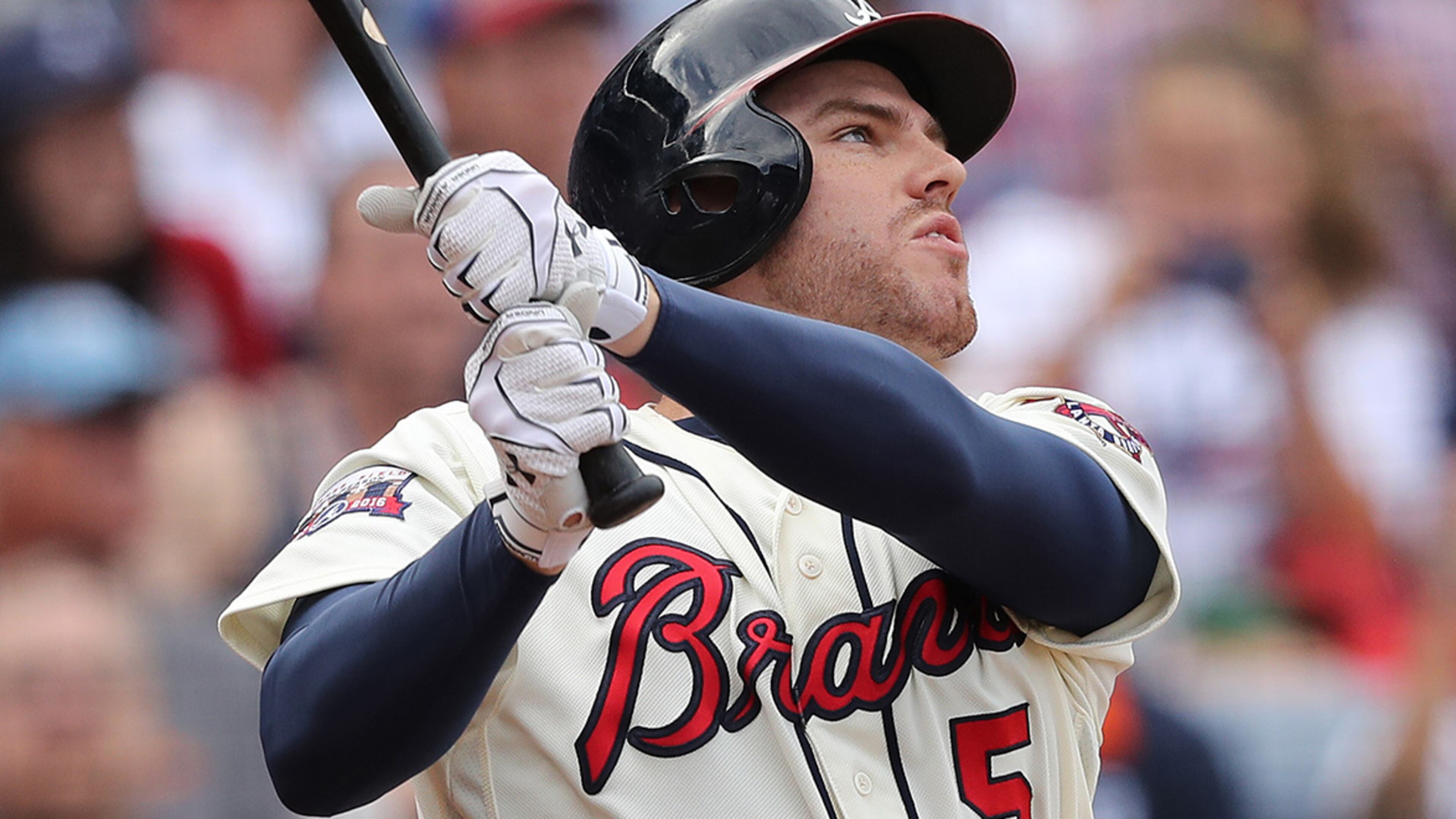October 02, 2016 Atlanta: Braves Freddie Freeman hits a sacrafice fly to score Ender Inciarter and take an early 1-0 lead over the Tivers during the first inning in the final game at Turner Field on Sunday, Oct. 2, 2016, in Atlanta. The team will move to a new stadium in Cobb County for the 2017 season. Curtis Compton /ccompton@ajc.com