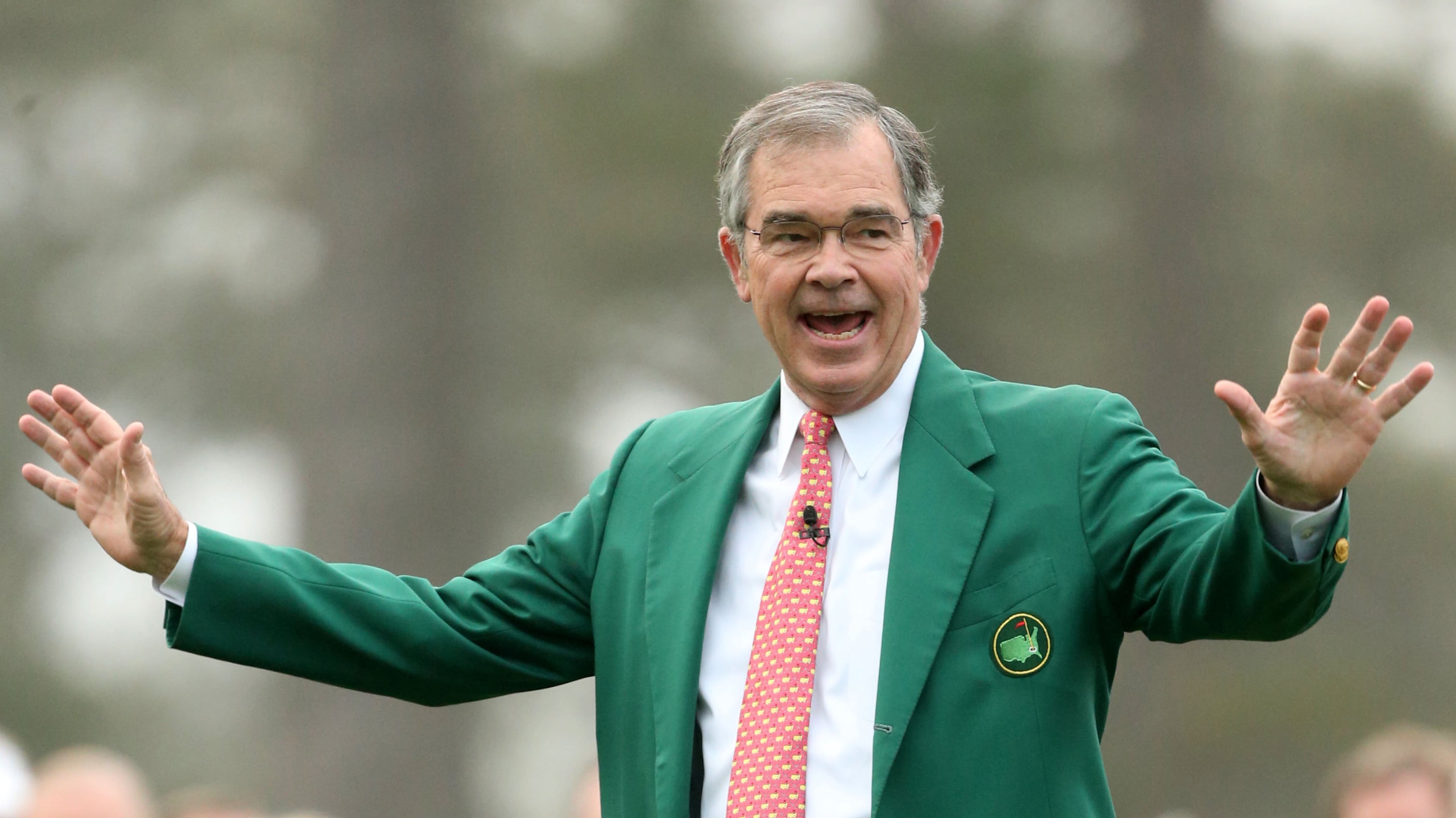 April 11, 2013 - Augusta, Ga: Masters Chairman Billy Payne welcomes patrons following the honorary starters teeing off on the first tee for the start of the 2013 Masters at Augusta National Golf Club Thursday morning in Augusta, Ga., April 11, 2013. Legends of golf, Arnold Palmer, Gary Player and Jack Nicklaus started the Masters with a tee shot on the first tee. JASON GETZ / JGETZ@AJC.COM