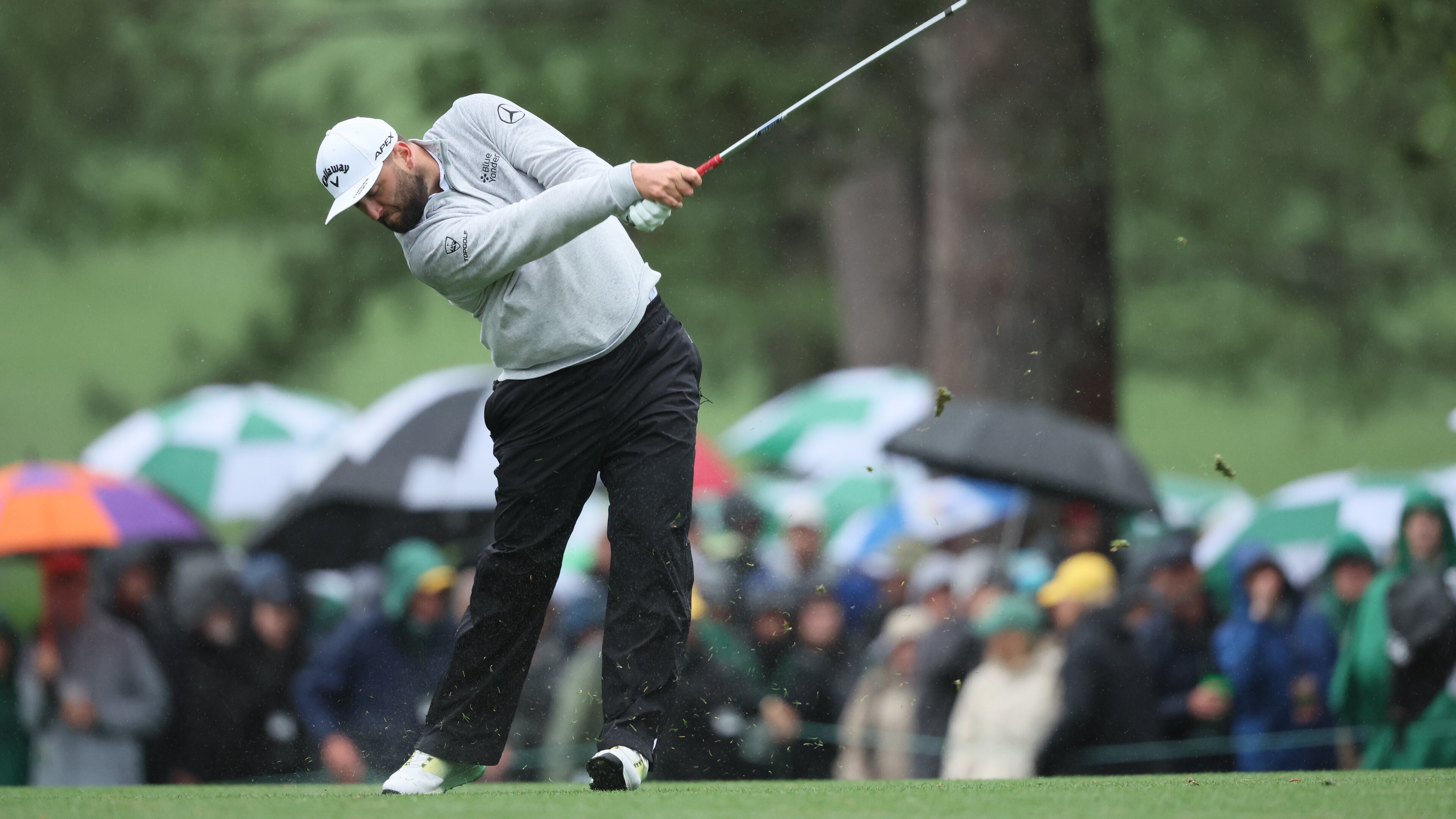 Jon Rahm tees off on 17th hole during second round of the 2023 Masters Tournament at Augusta National Golf Club, Saturday, April 8, 2023, in Augusta, Ga. (Jason Getz / Jason.Getz@ajc.com)