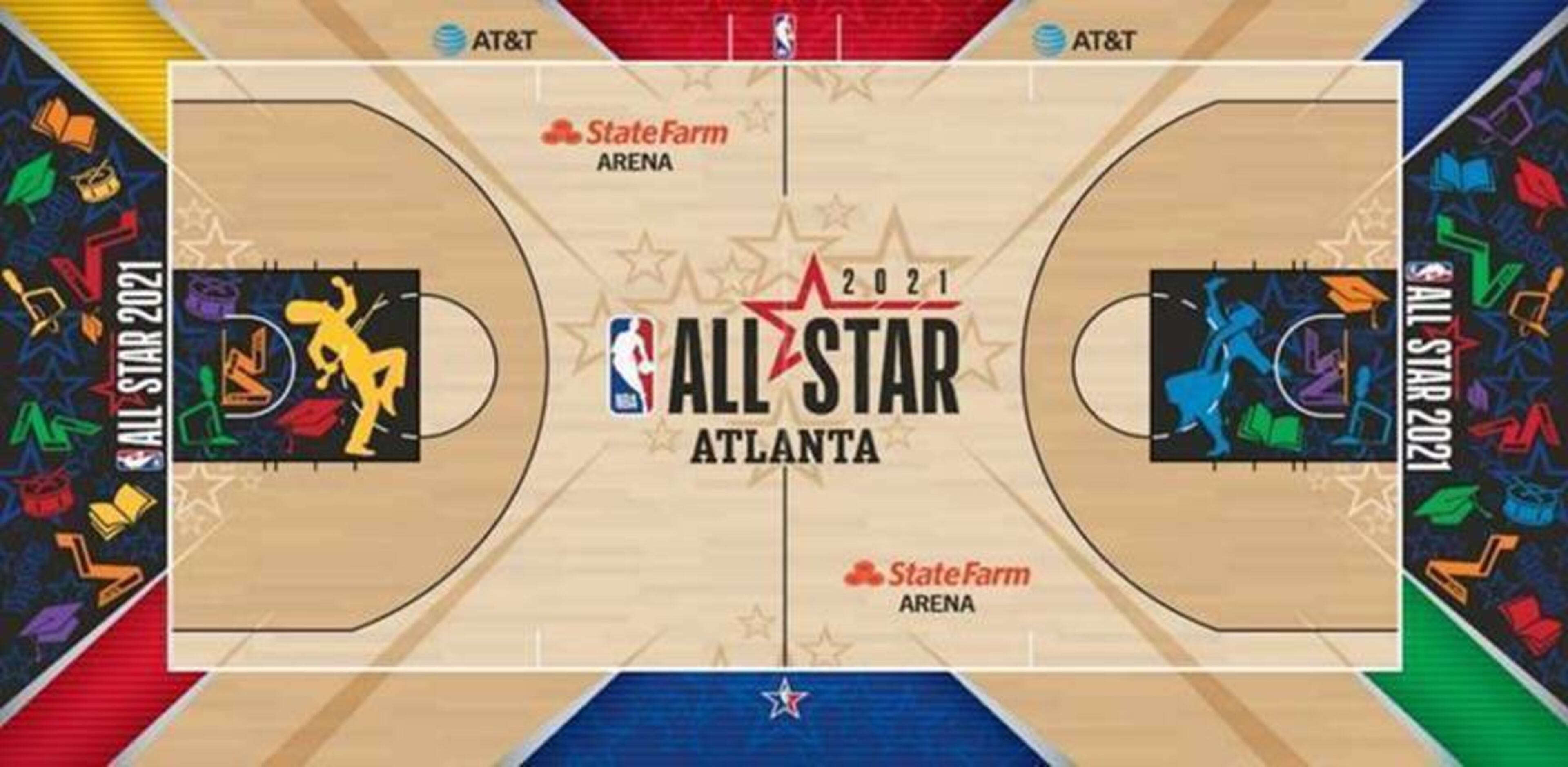 A photo of the court for 2021 NBA All-Star Game in Atlanta, featuring HBCUs.