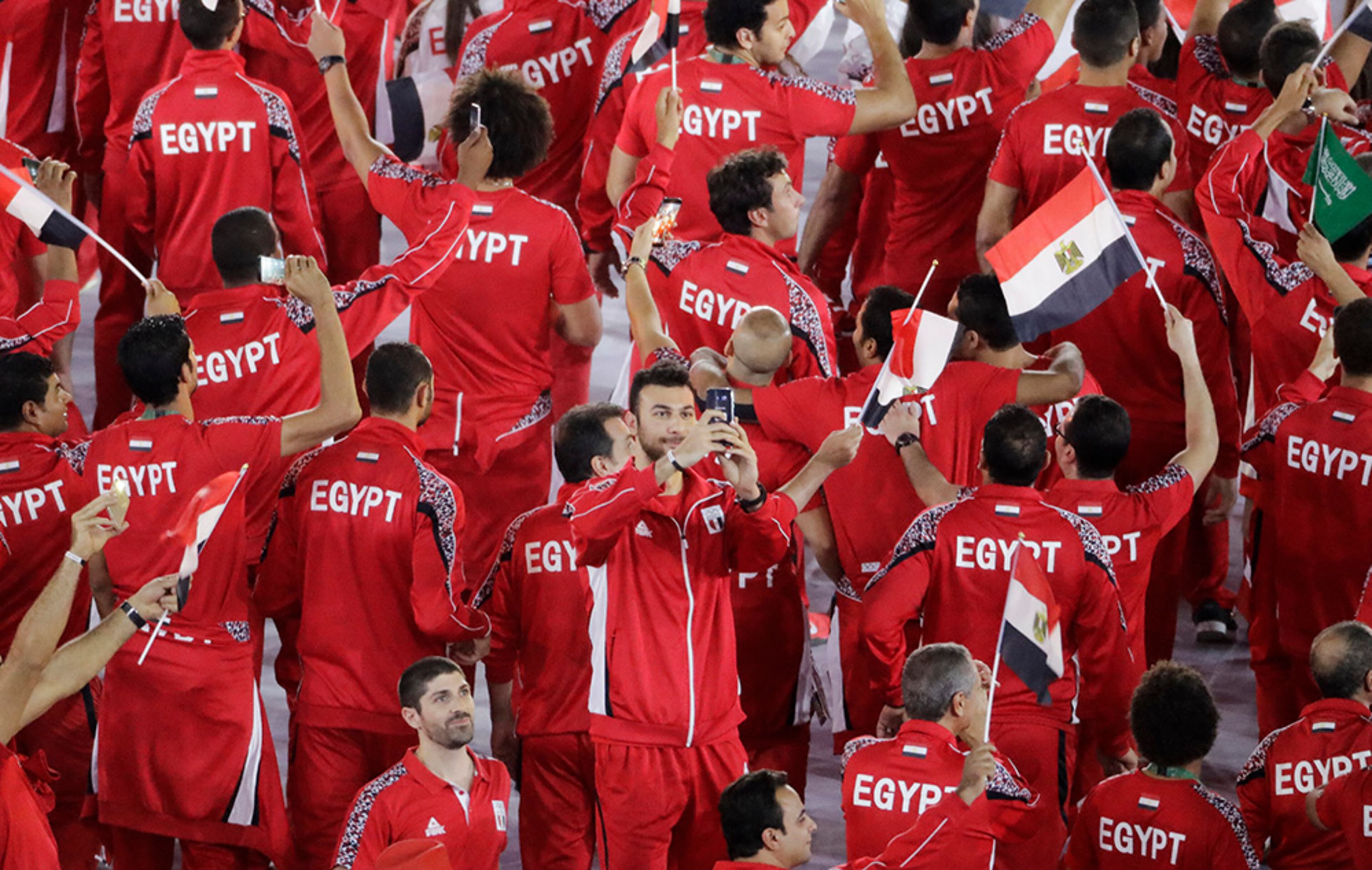 Team Egypt arrives during the opening ceremony for the 2016 Summer Olympics in Rio de Janeiro, Brazil, Friday, Aug. 5, 2016.