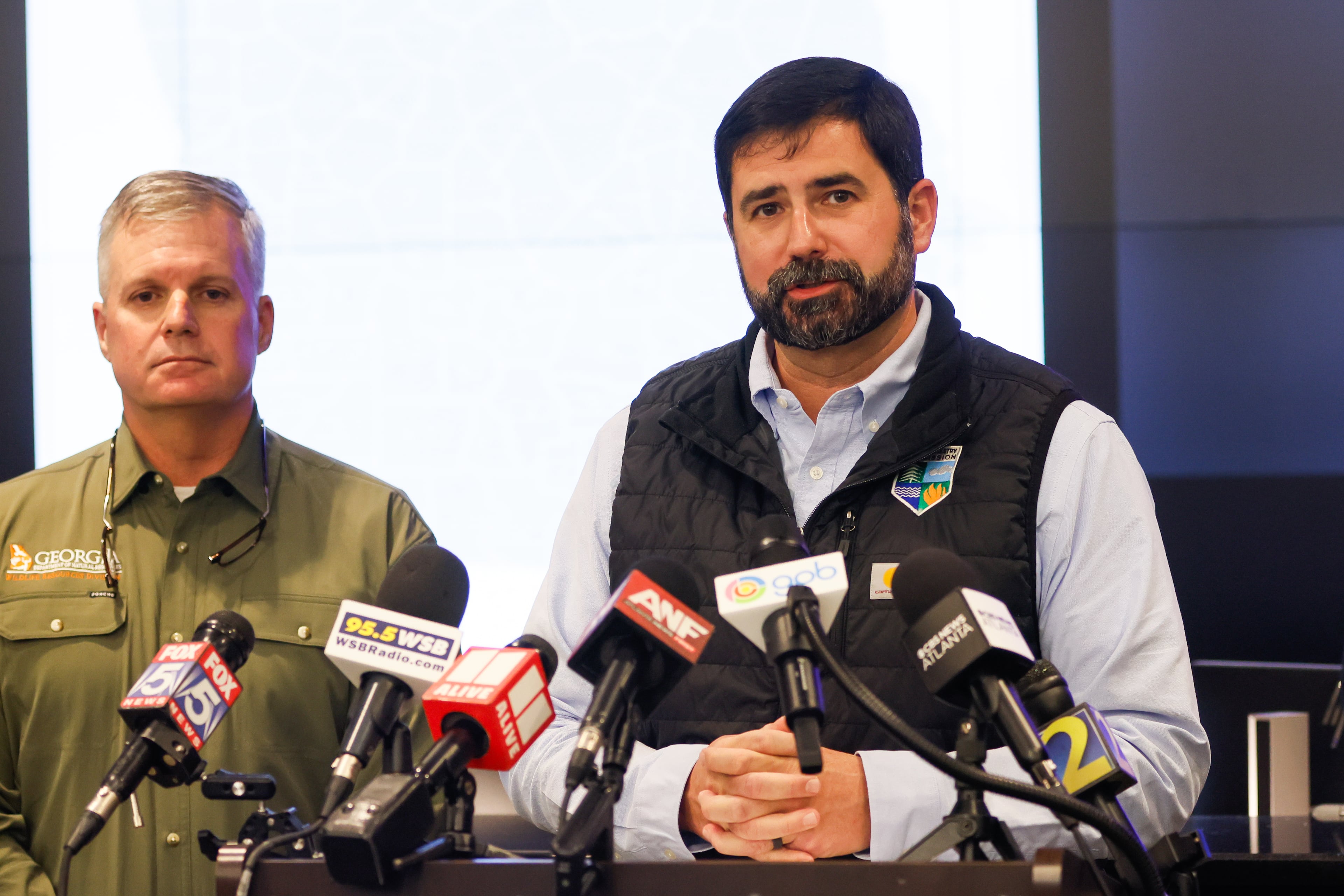 Forestry Director Johnny Sabo speaks during a press conference at the Georgia Emergency Management Agency State Operations Center in Atlanta on Saturday, Jan. 24, 2026. (Abbey Cutrer/AJC)