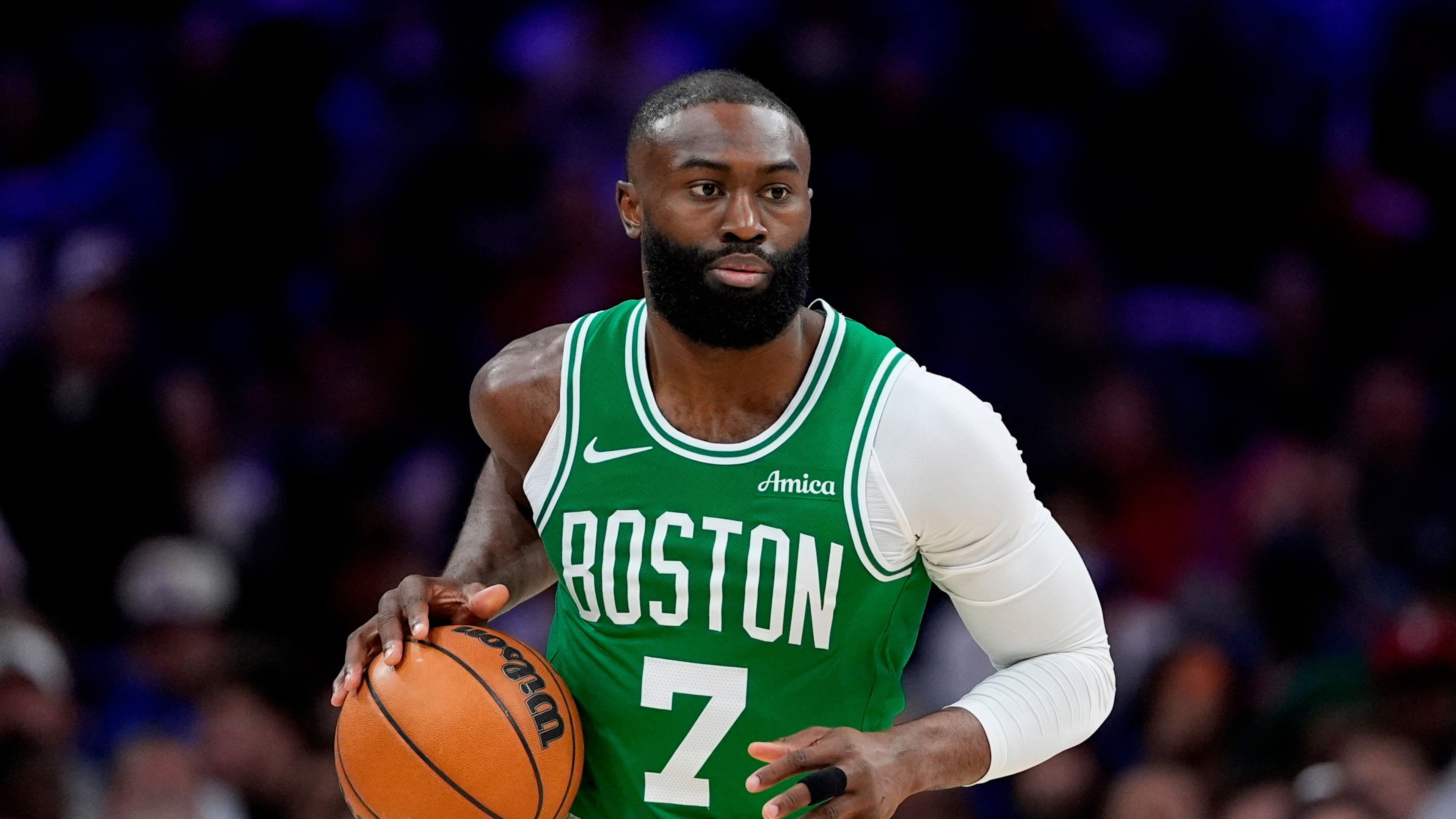 FILE - Boston Celtics' Jaylen Brown plays during Game 6 in a first-round NBA basketball playoff series, April 30, 2026, in Philadelphia. (AP Photo/Matt Slocum, File)