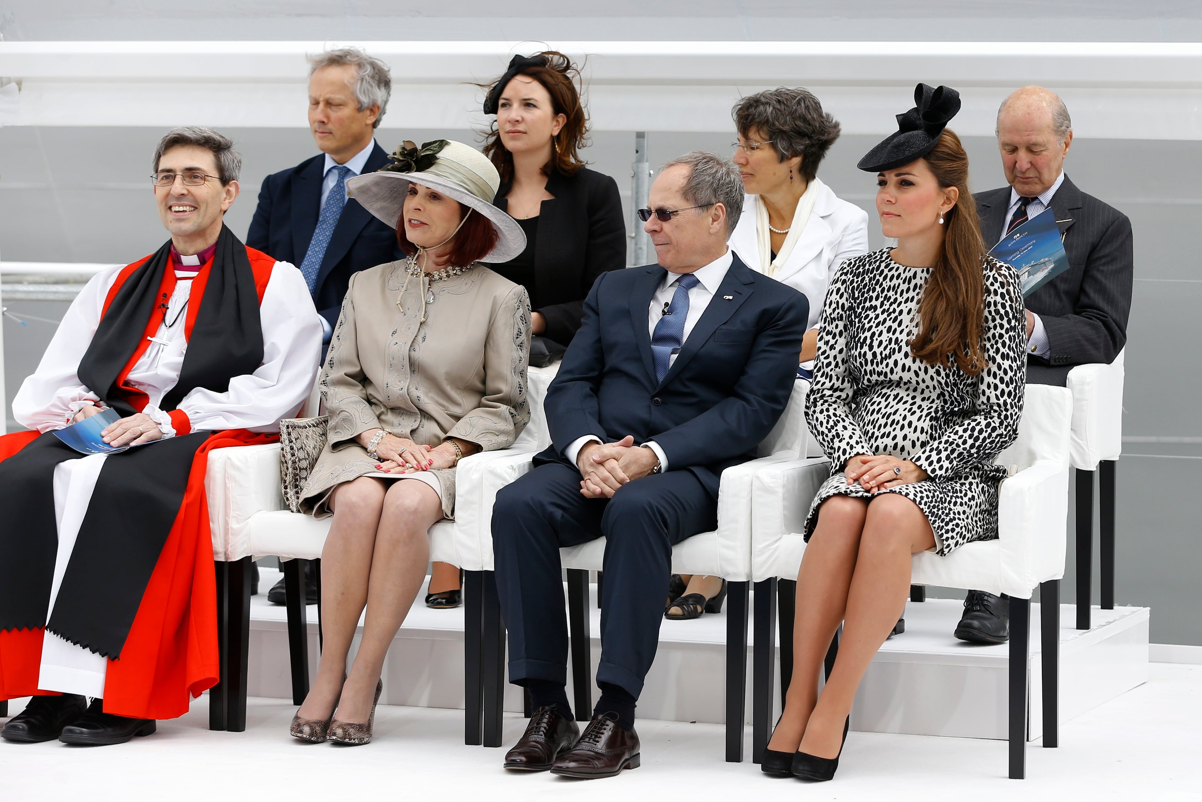 Britain's Kate, the Duchess of Cambridge, front right, listens during a naming ceremony for the Royal Princess cruise ship in Southampton, England Thursday, June 13, 2013. (AP Photo/Kirsty Wigglesworth)