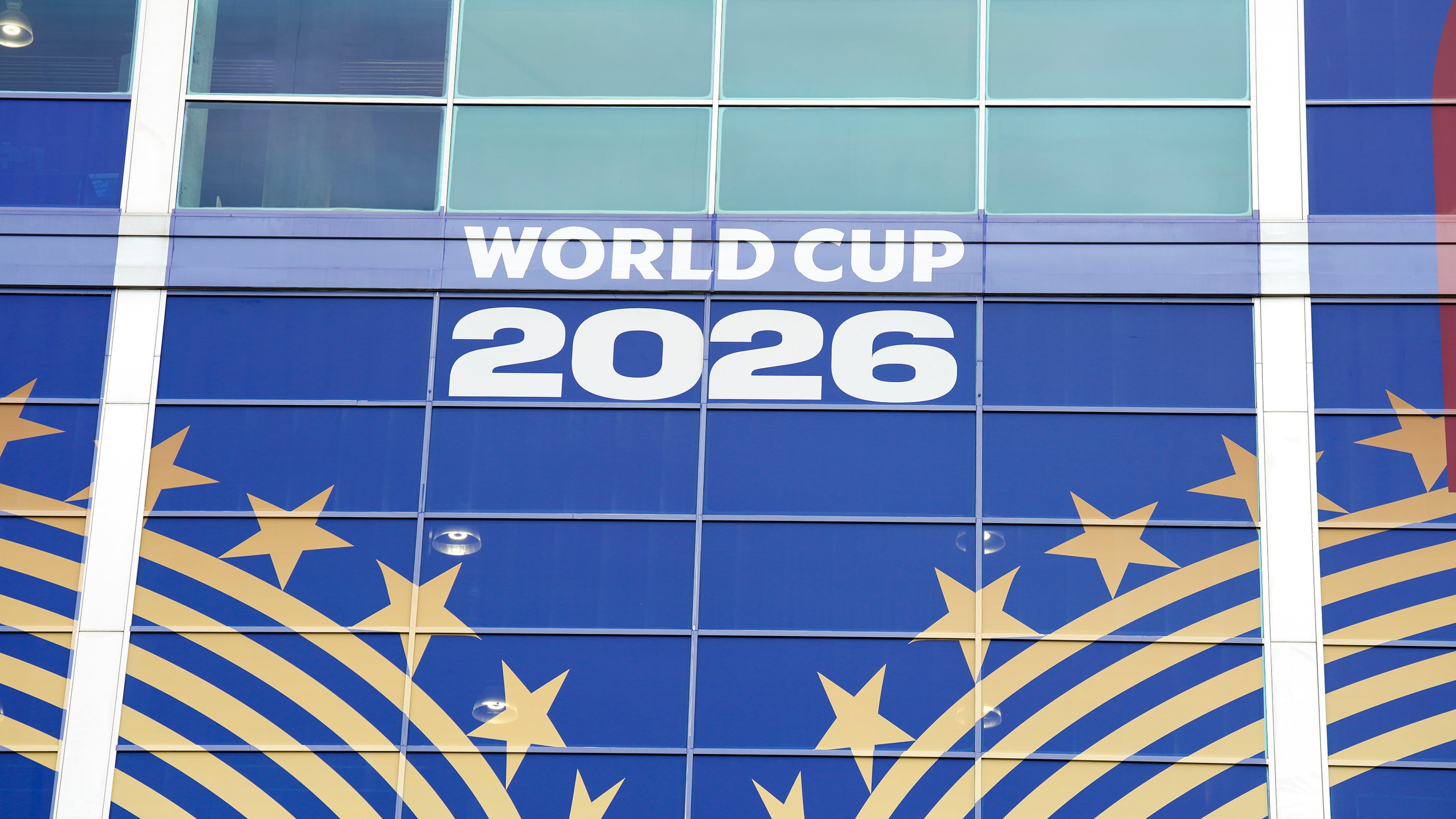 FIFA World Cup signage is displayed outside of Houston Stadium, Wednesday, May 27, 2026, in Houston, ahead of the 2026 FIFA World Cup soccer matches. (AP Photo/Karen Warren)