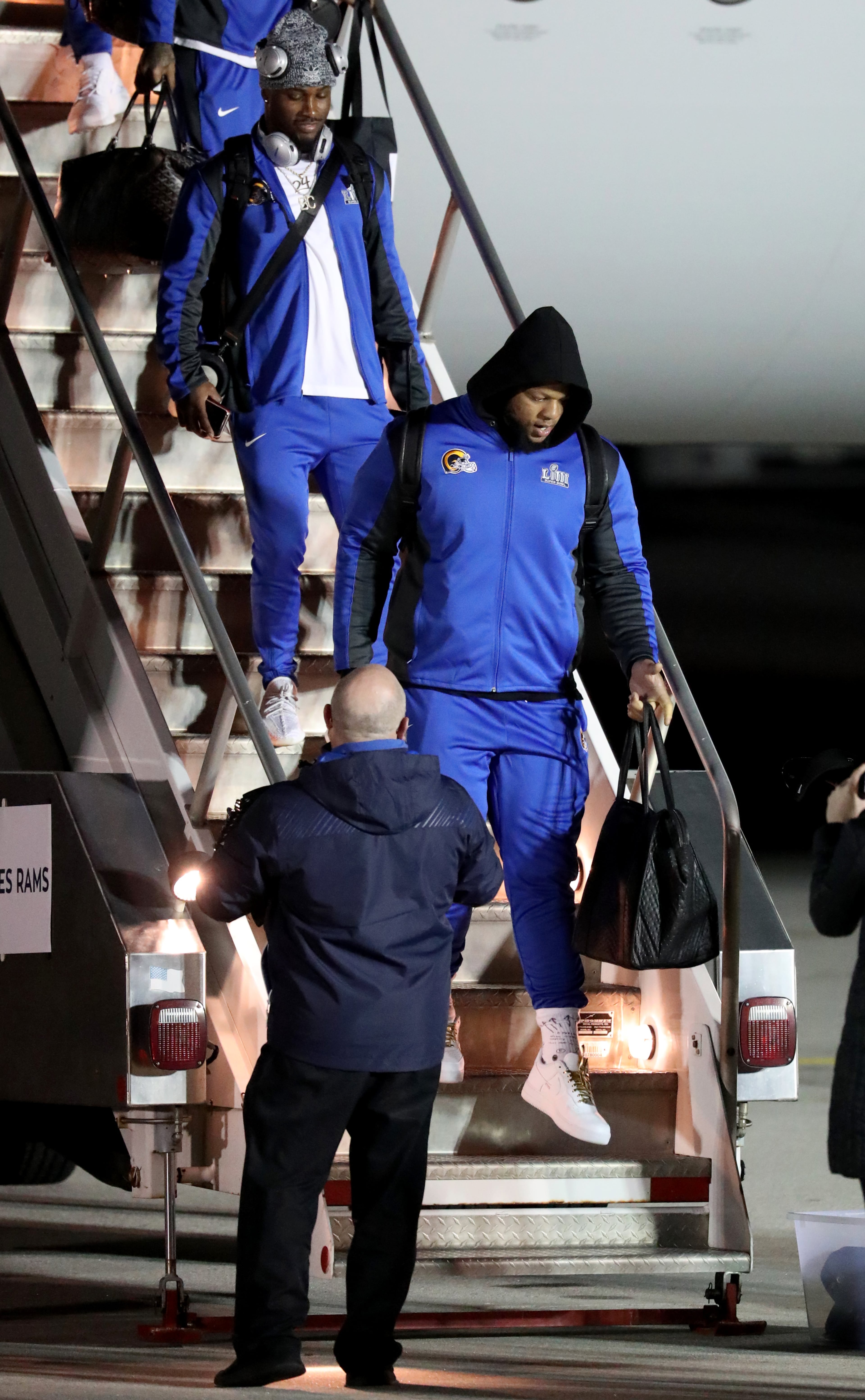 January 27, 2019 - Atlanta, Ga: Los Angeles Rams defensive tackle Ndamukong Suh arrives in advance of Super Bowl LIII at Hartsfield-Jackson Atlanta International Airport Sunday, January 27, 2019 in Atlanta. (JASON GETZ/SPECIAL TO THE AJC)