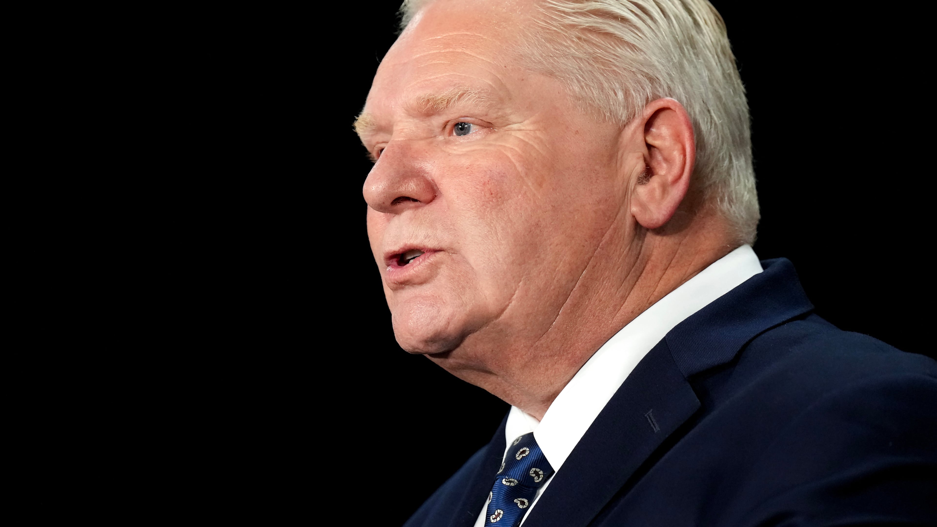 FILE - Ontario Premier Doug Ford speaks to the media regarding the federal governments decision to allow Chinese EV's into Canada at Queen's Park in Toronto on Wednesday, Jan. 21, 2026. (Nathan Denette/The Canadian Press via AP, File)