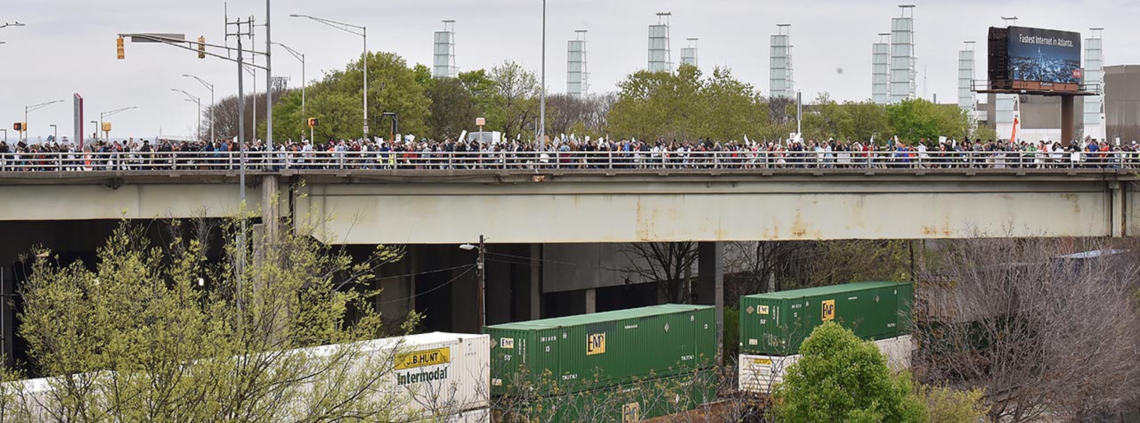 March 24, 2018 Atlanta - Thousands of people march to Liberty Plaza during the March For Our Lives rally in downtown Atlanta on Saturday, March 24, 2018. Atlanta police estimated the crowd at near 30,000 for today's March for Our Lives. People of all ages were drawn to one of the nationwide demonstrations in a movement begun by student survivors of last month's mass killing in a Parkland, Fla., school. Some of those Florida students were among the speakers in Atlanta. HYOSUB SHIN / HSHIN@AJC.COM