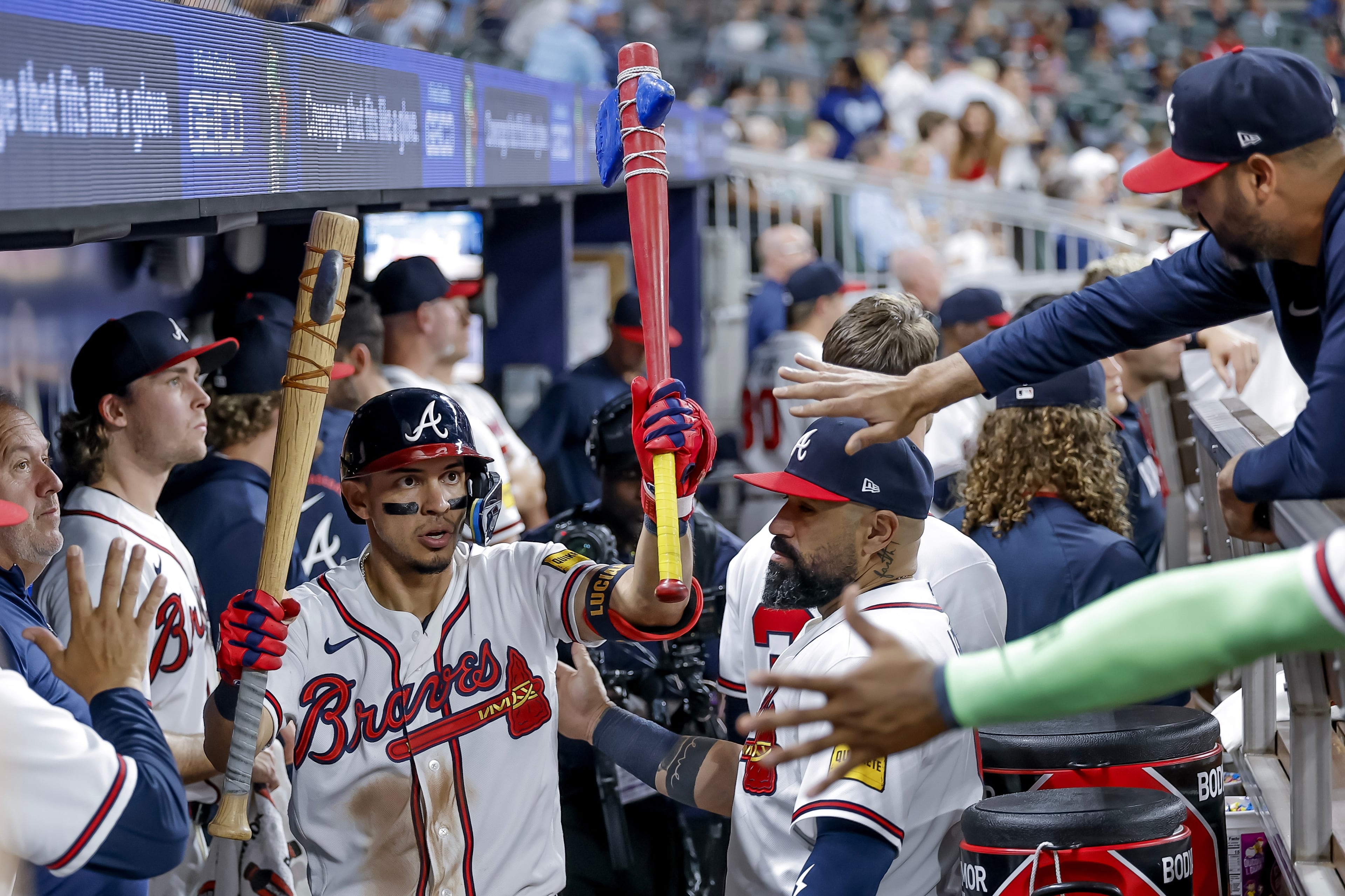 Mauricio Dubon celebrates his second straight game with a homer. (Erik S. Lesser/AP)