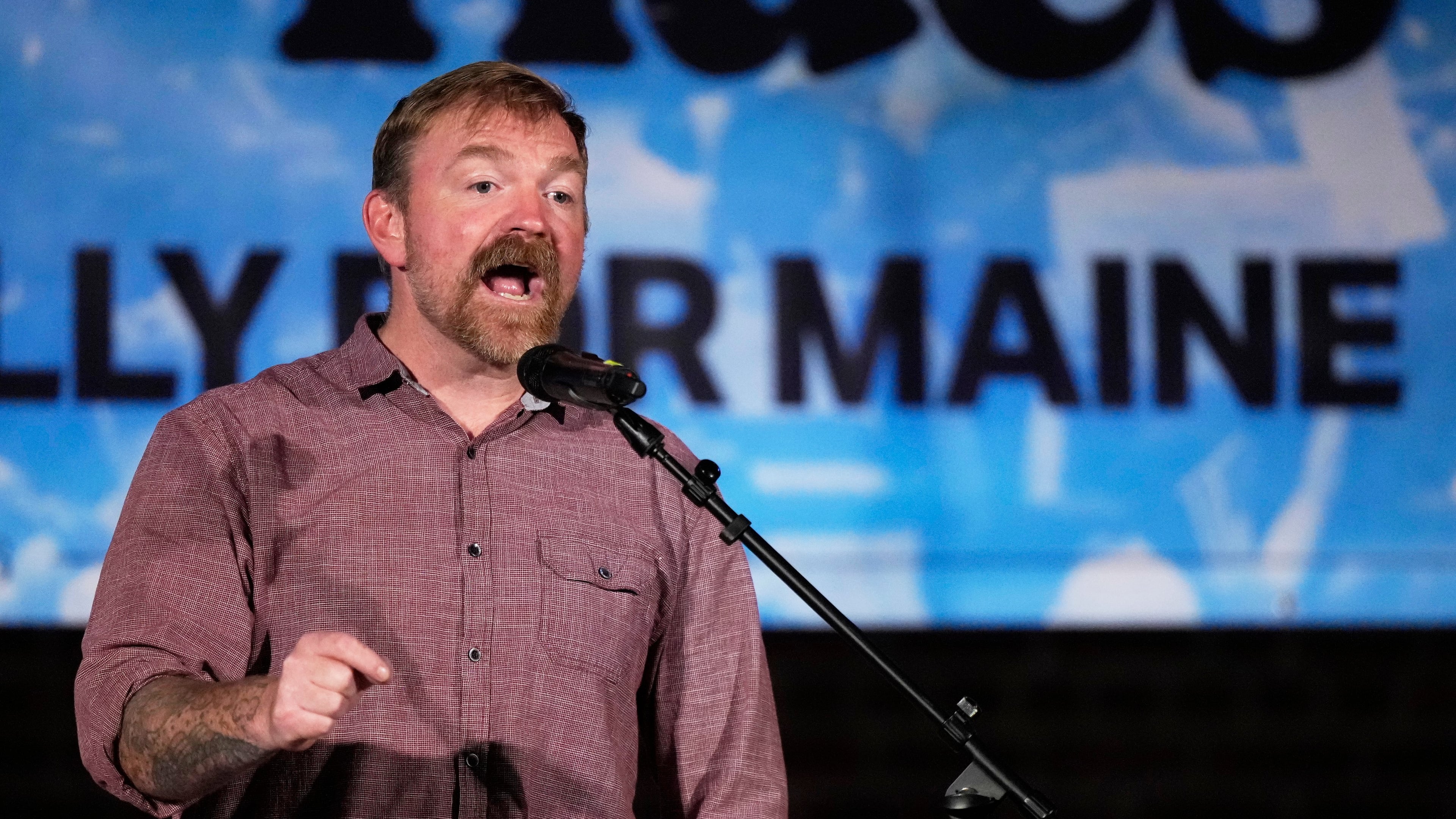 Graham Platner, Democratic candidate for U.S. Senate, speaks at a campaign event Friday, June 5, 2026, in Bar Harbor, Maine. (AP Photo/Robert F. Bukaty)