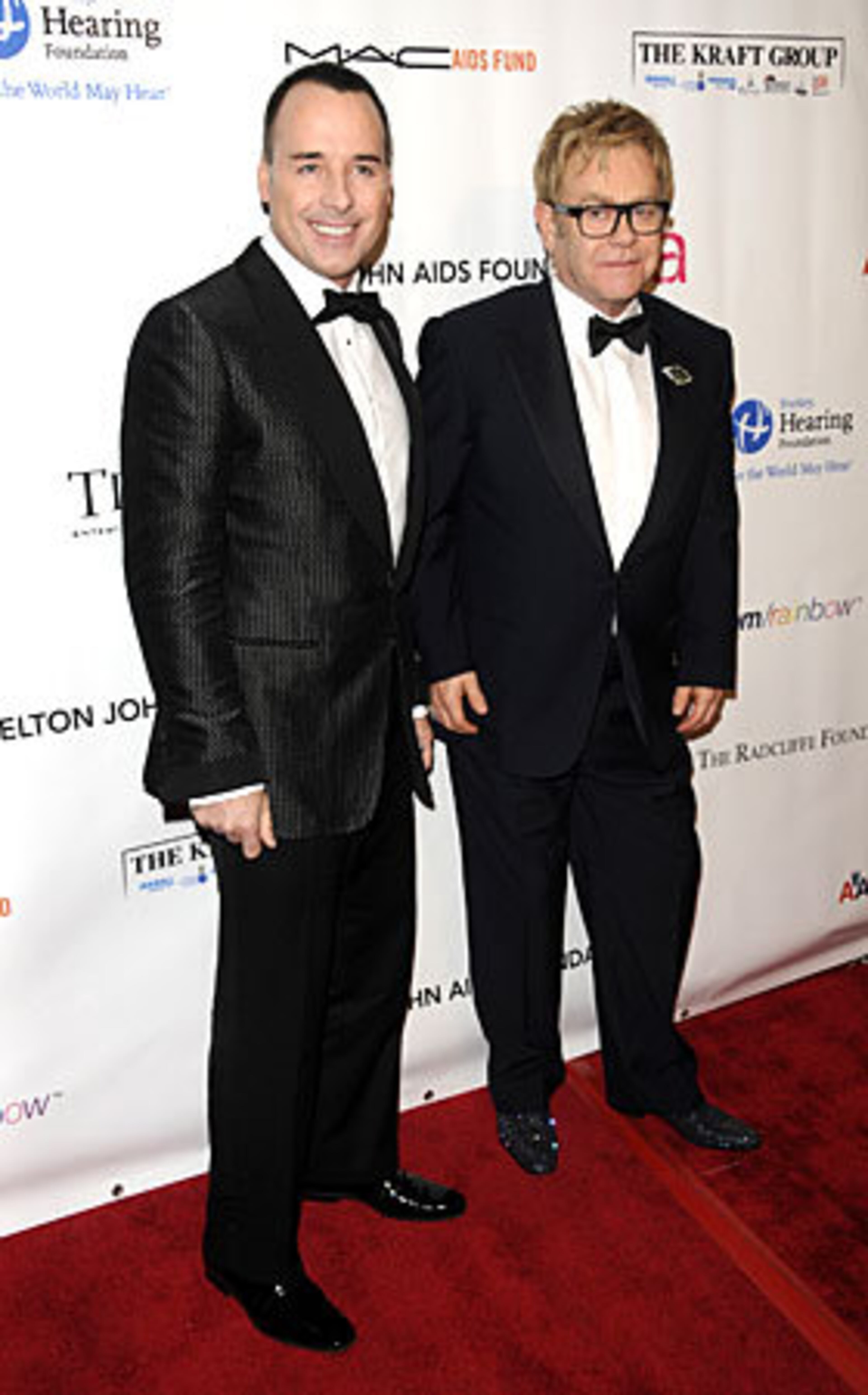 Musician Elton John, right, and his partner David Furnish attend the Elton John AIDS foundation "An Enduring Vision" benefit in New York, on Monday, Nov. 16.