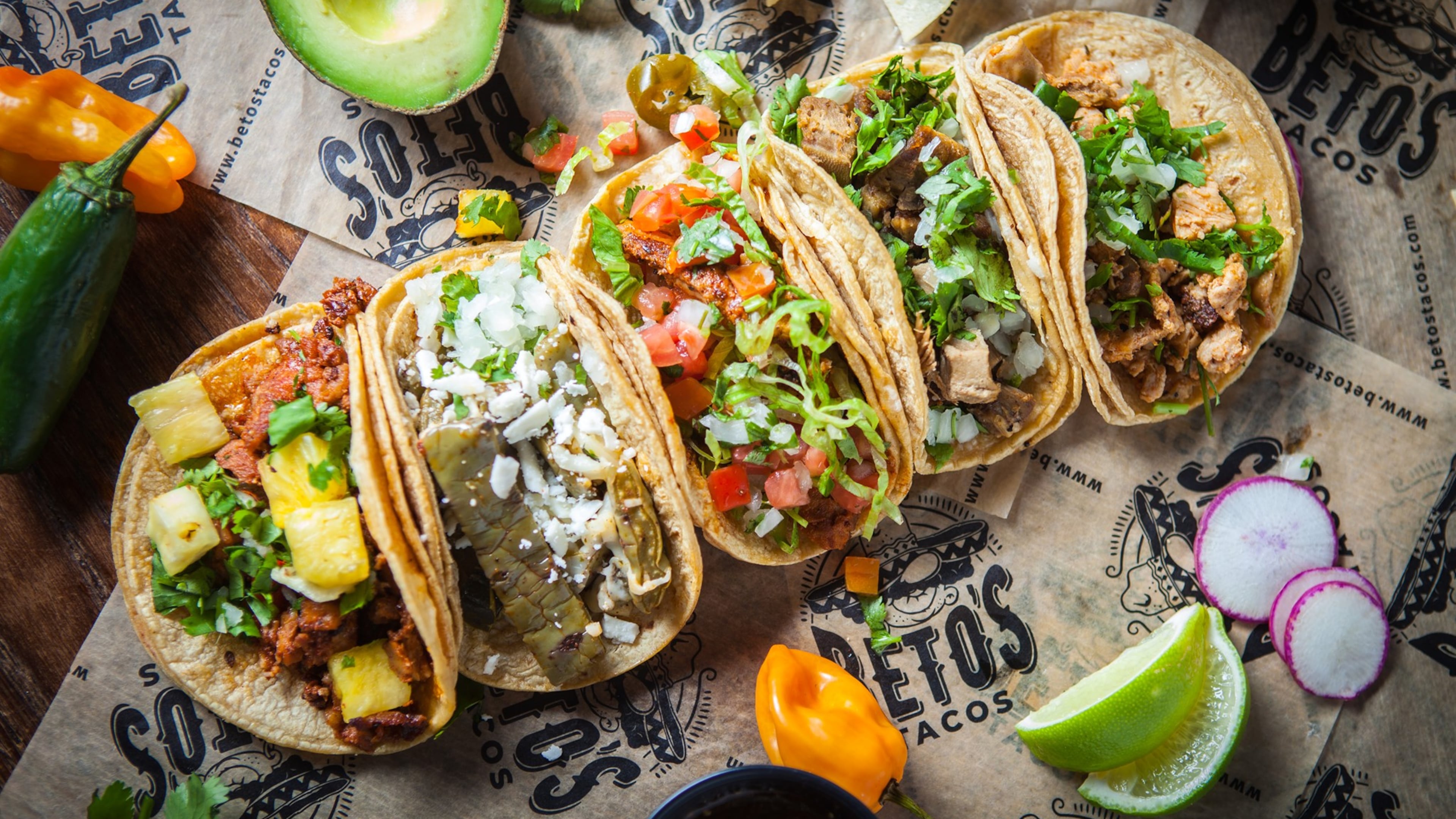 A selection of tacos from the menu of Beto's Tacos / Beto's Tacos Facebook page