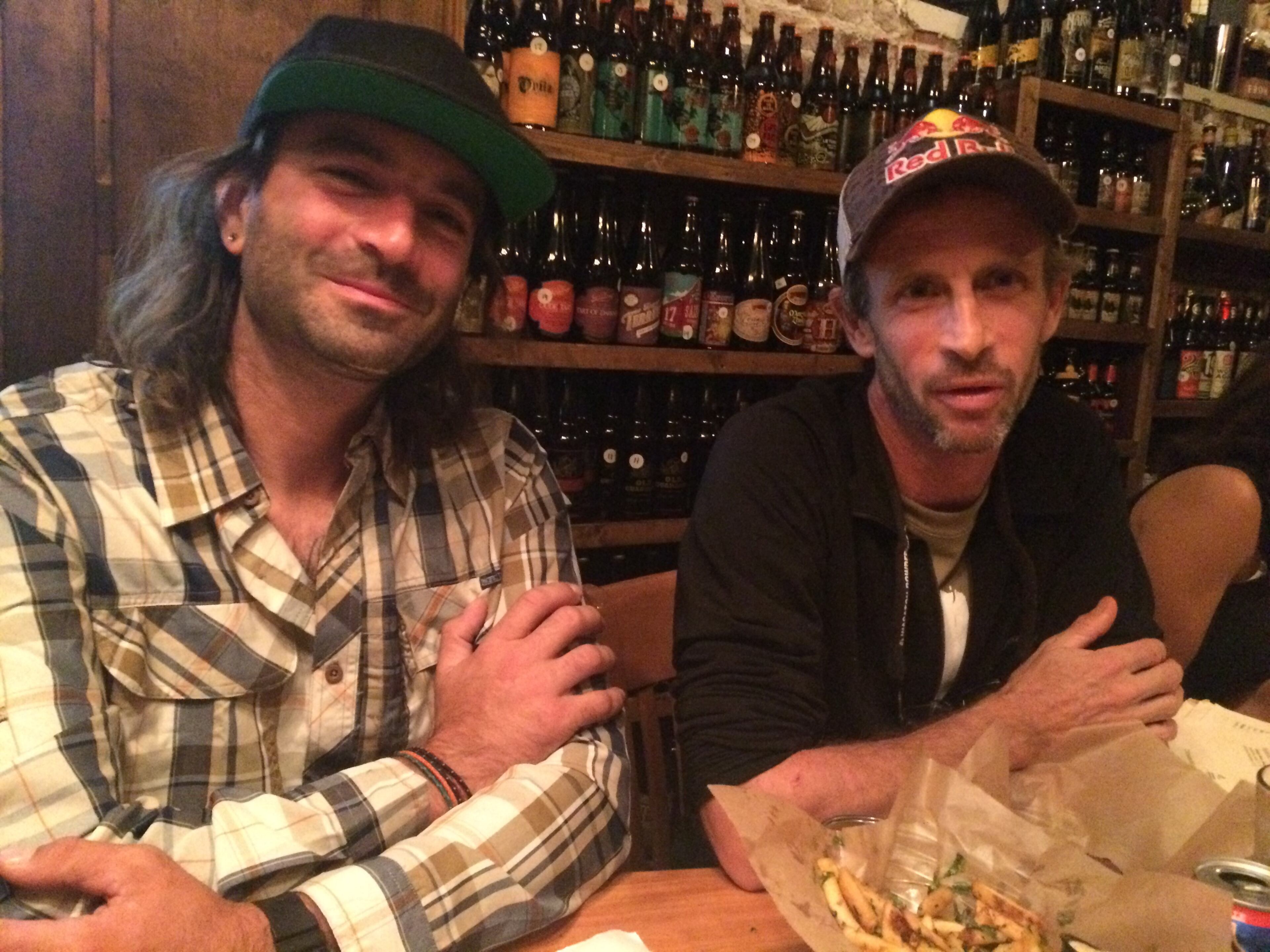 Karl Meltzer, right, and his friend, Eric Belz, dined in Atlanta after Meltzer finished a speed-hike of the Appalachian Trail back in 2016. Belz was part of the support team that helped Meltzer break the trail's speed-hiking record by completing the trail in 45 days, 22 hours, 38 minutes. PHOTO: BO EMERSON