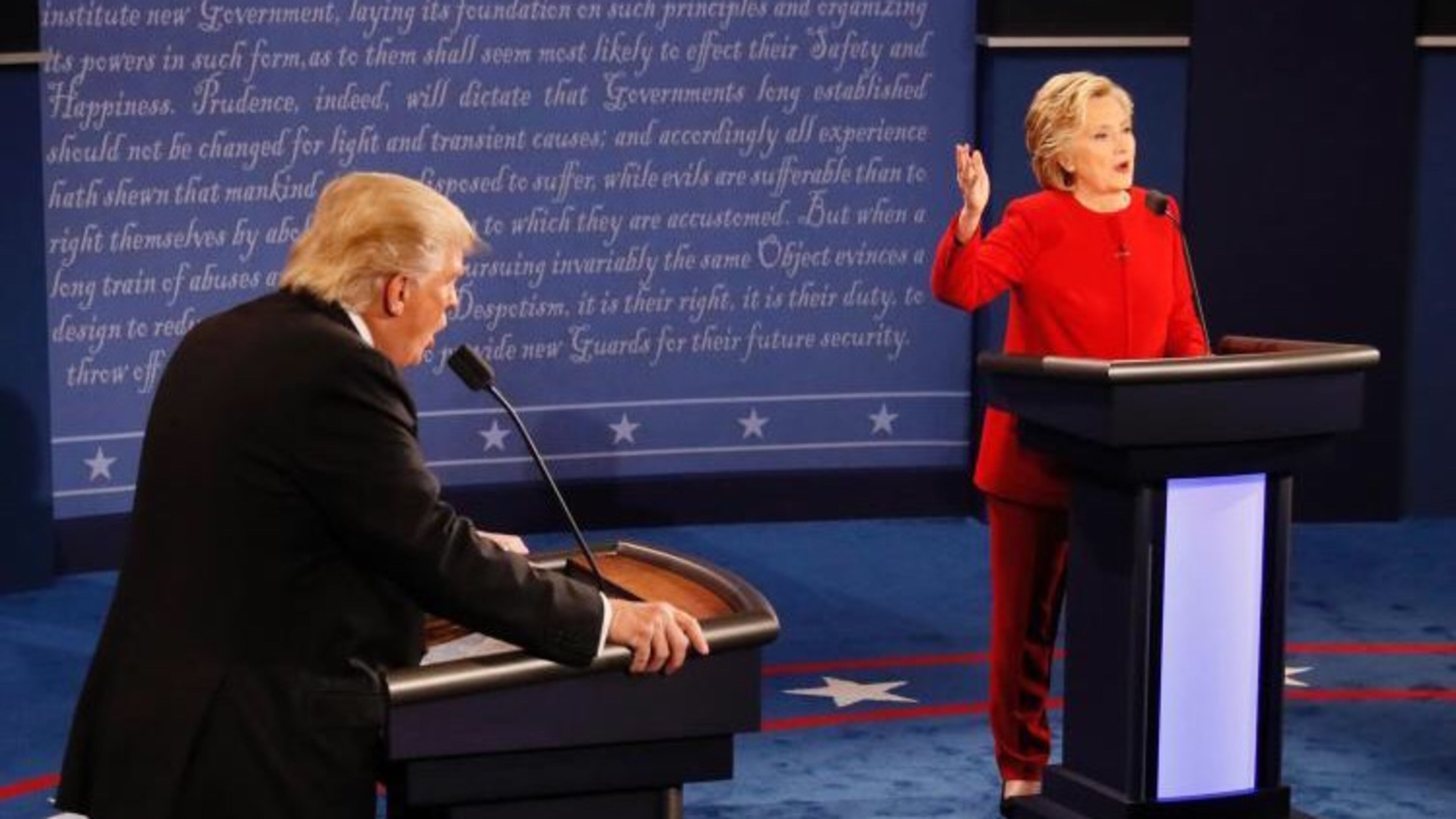 Donald Trump and Hillary Clinton at the first presidential debate. AP photo.