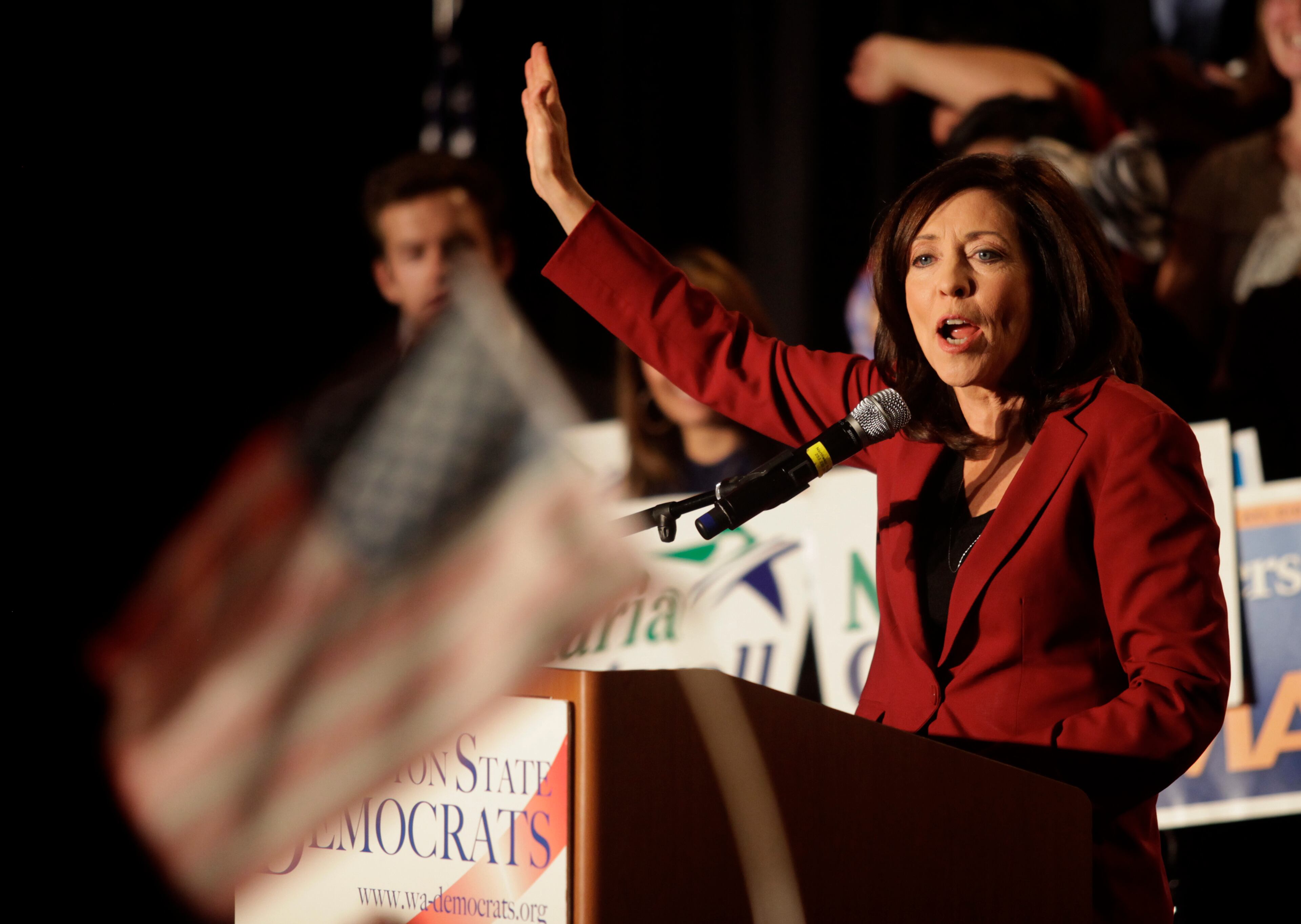 Sen. Maria Cantwell addresses the crowd at an election night party in Seattle, Tuesday, Nov. 6, 2012. When the 113th Congress convenes next year, one of every five members of the Senate will be women.