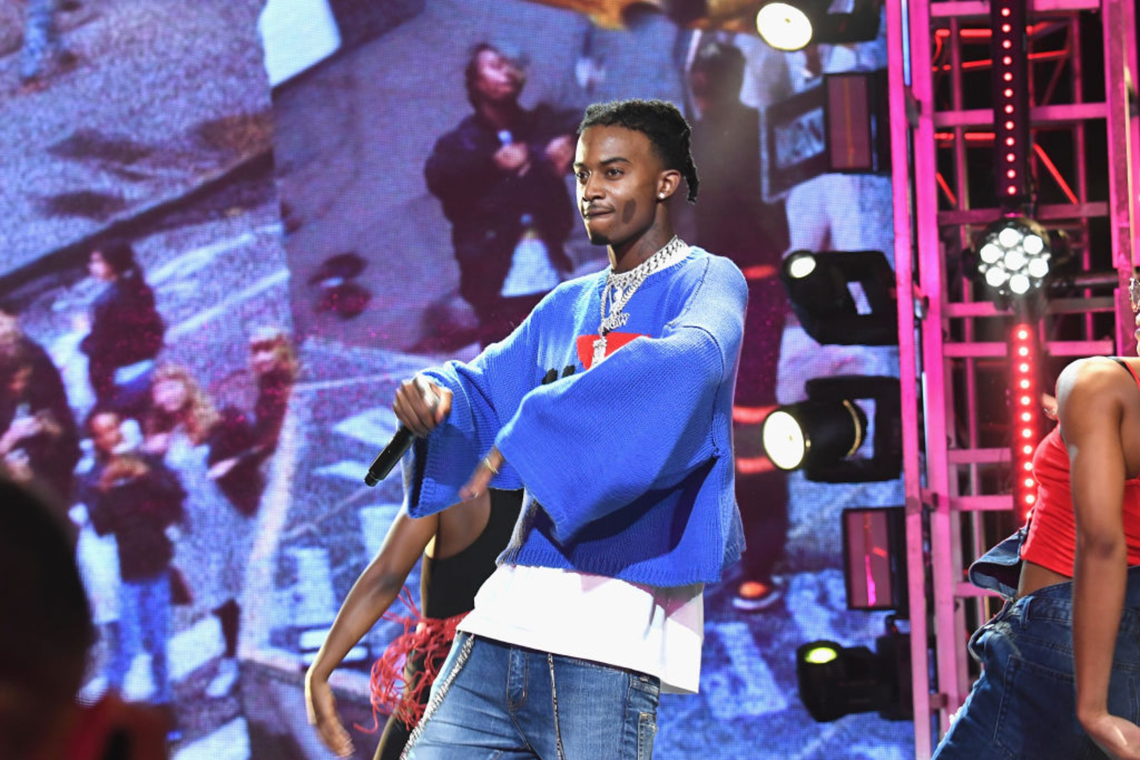MIAMI BEACH, FL - OCTOBER 06: Rapper Playboi Carti performs onstage during the BET Hip Hop Awards 2017 at The Fillmore Miami Beach at the Jackie Gleason Theater on October 6, 2017 in Miami Beach, Florida. (Photo by Paras Griffin/Getty Images for BET)