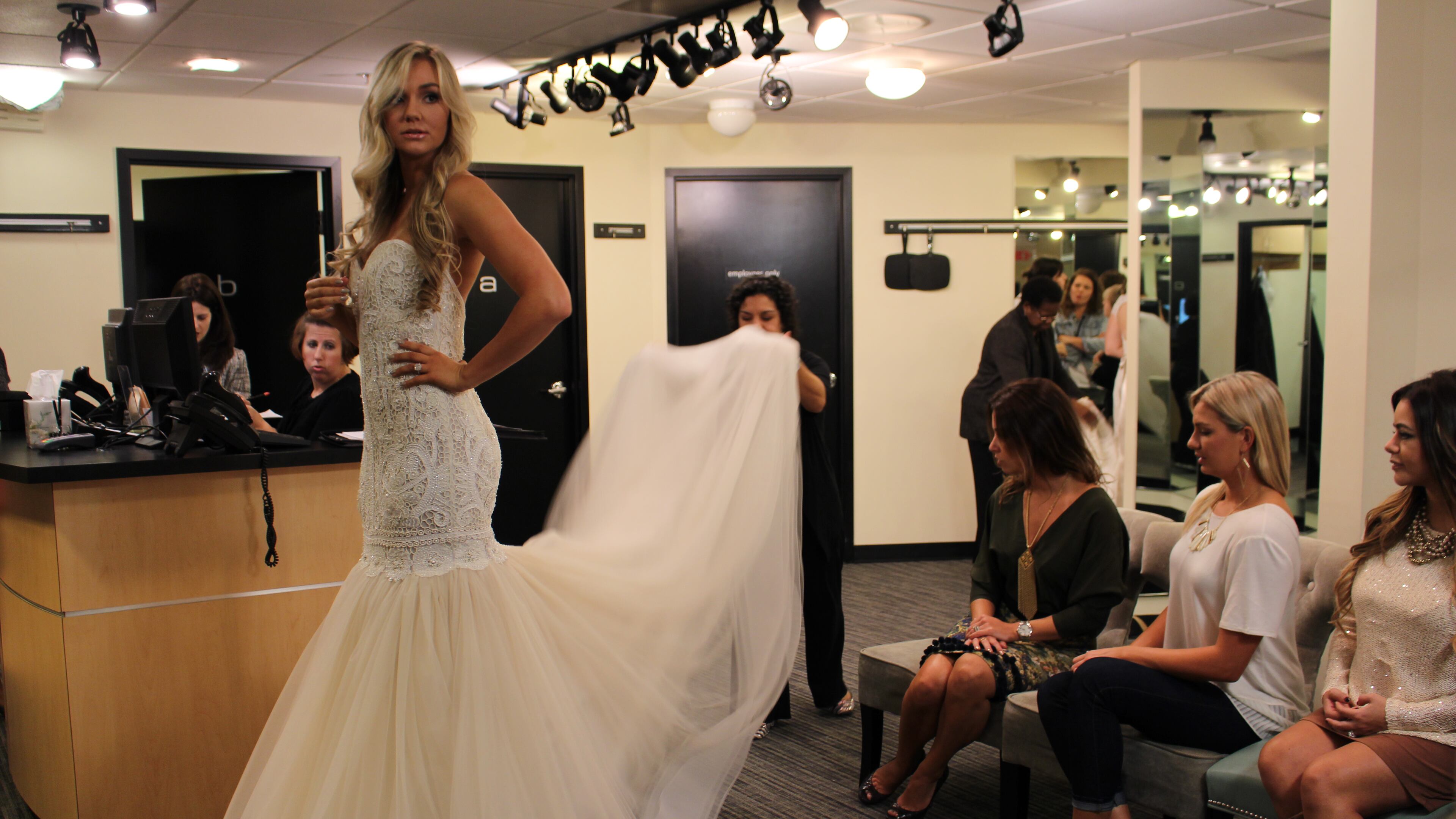 Chelsea Goff (now Freeman) shows off her ceremony dress on "Say Yes to the Dress' Atlanta airing Friday at 10. CREDIT: TLC