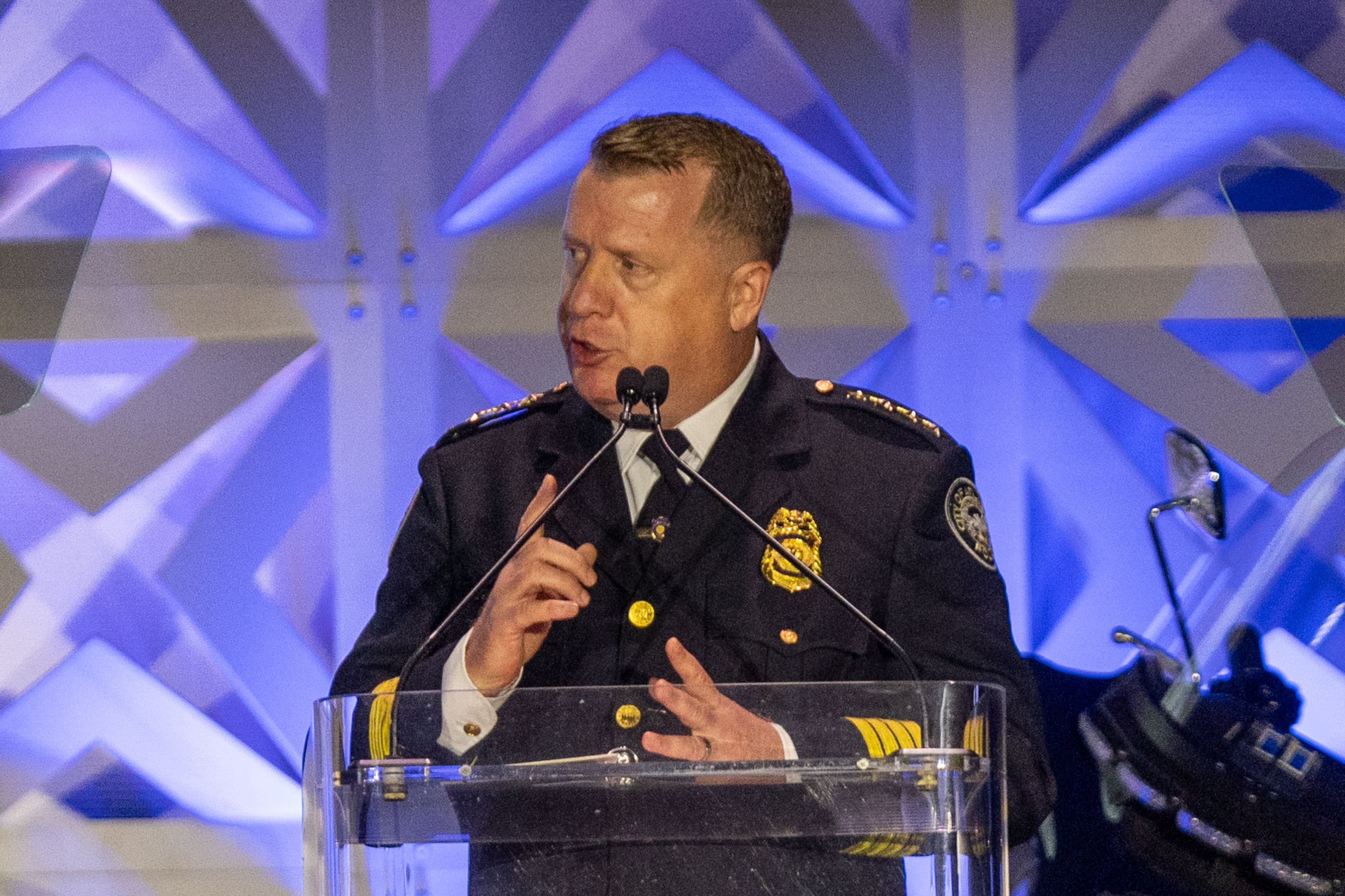 Atlanta Police Chief Darin Schierbaum, seen here Sept. 24, 2024, said he was disturbed by the allegation one of his officers sexually asaulted a minor. (Miguel Martinez/AJC)