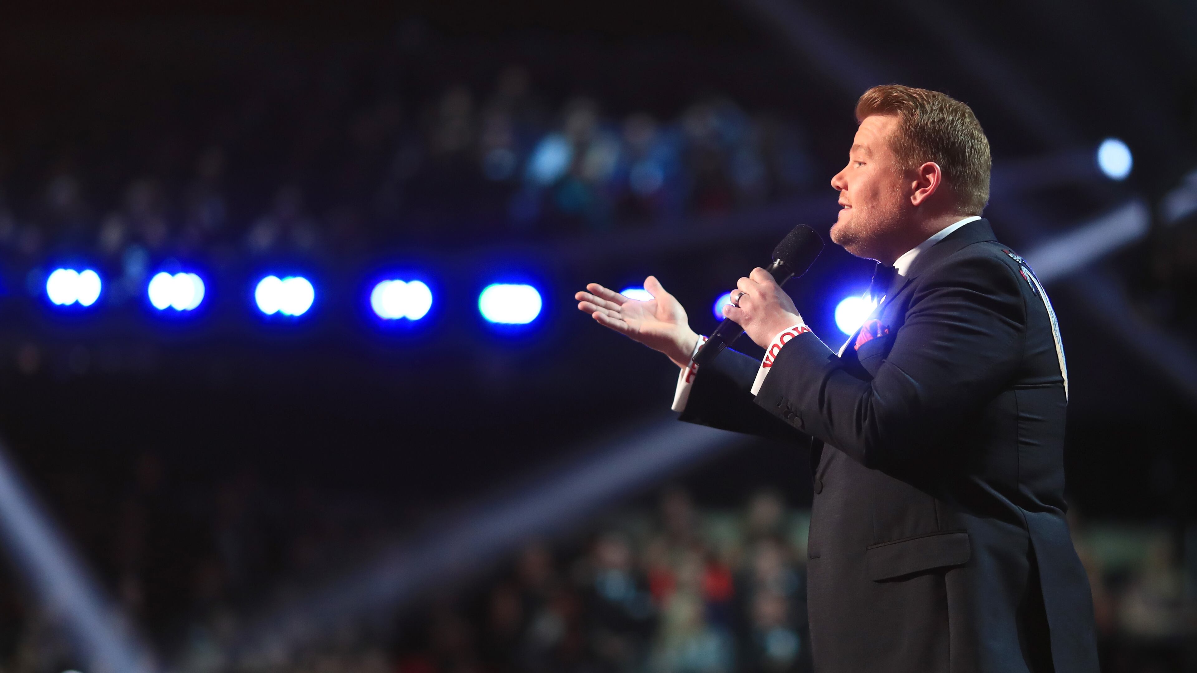 LOS ANGELES, CA - FEBRUARY 12: Host James Corden speaks onstage during during The 59th GRAMMY Awards at STAPLES Center on February 12, 2017 in Los Angeles, California. (Photo by Christopher Polk/Getty Images for NARAS)