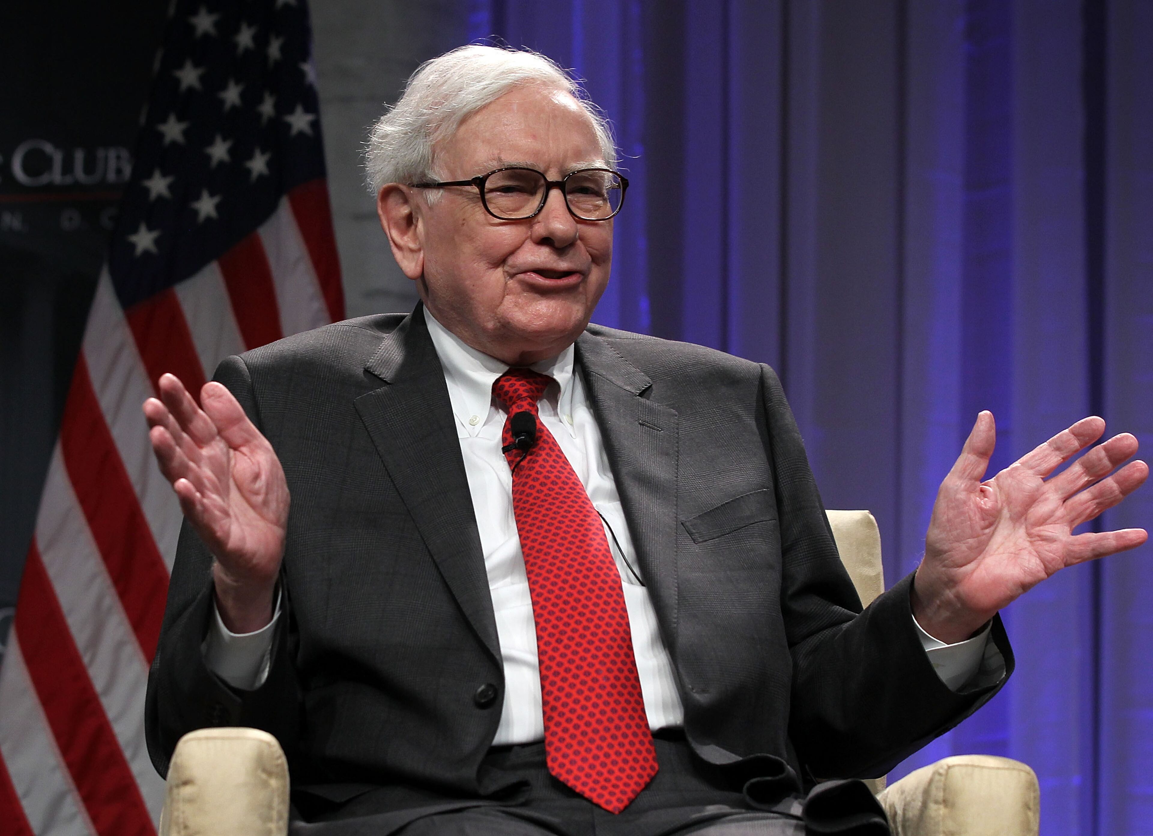 Warren Buffett, chairman and CEO of Berkshire Hathaway Inc., participates in a discussion during the 25th anniversary celebration dinner of the Economic Club of Washington on June 5, 2012, in Washington, D.C.