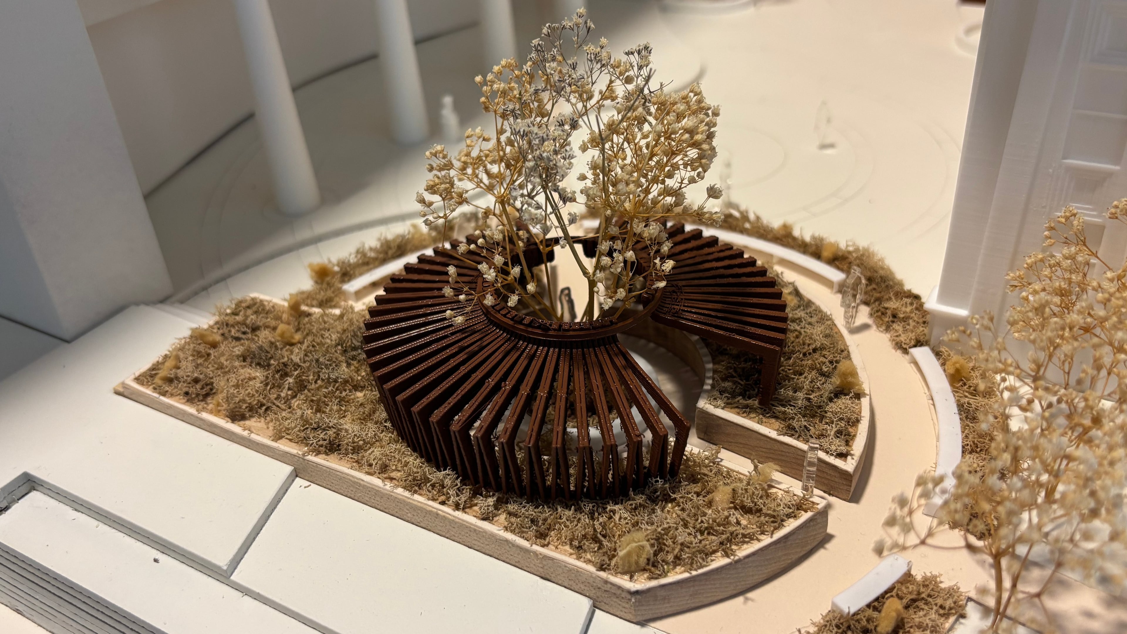 This photo provided by Virginia Commonwealth University shows a model of a memorial and interment site displayed at the VCU Board of Visitors meeting in Richmond, Va., on Thursday, April 23, 2026. (Virginia Commonwealth University via AP)