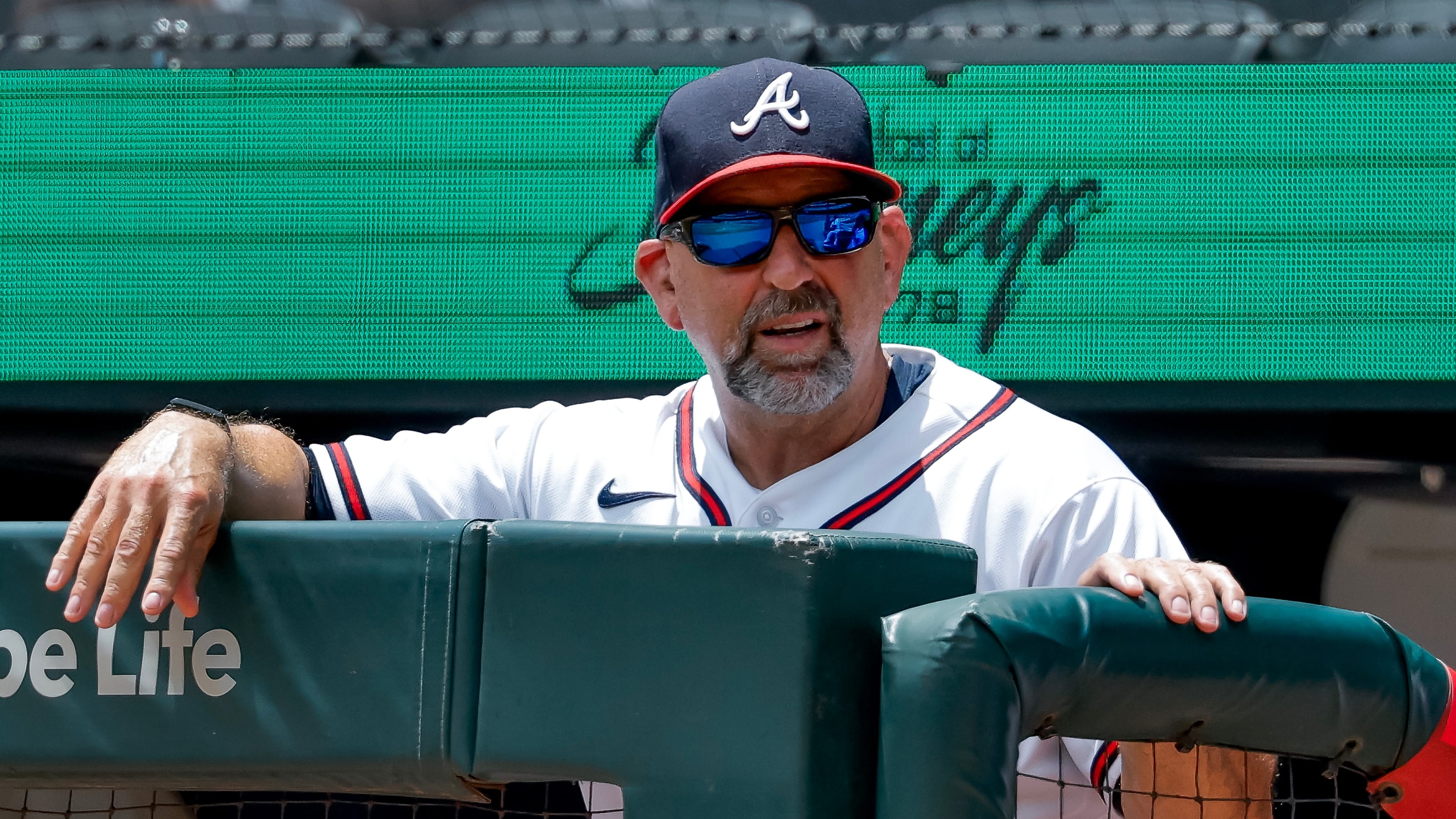 Atlanta Braves manager Walt Weiss watches from the dugout railing during the seventh inning of a baseball game against the San Diego Padres, Thursday, July 23, 2026, in Atlanta. (AP Photo/Erik S. Lesser)