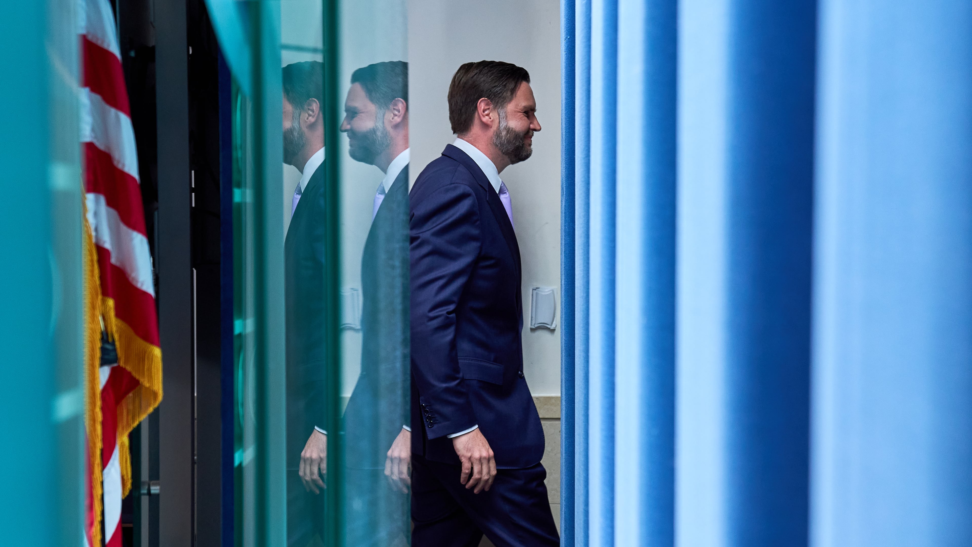 Vice President JD Vance leaves after speaking to reporters in the James Brady Press Briefing Room at the White House, Tuesday, May 19, 2026, in Washington. (AP Photo/Jacquelyn Martin)