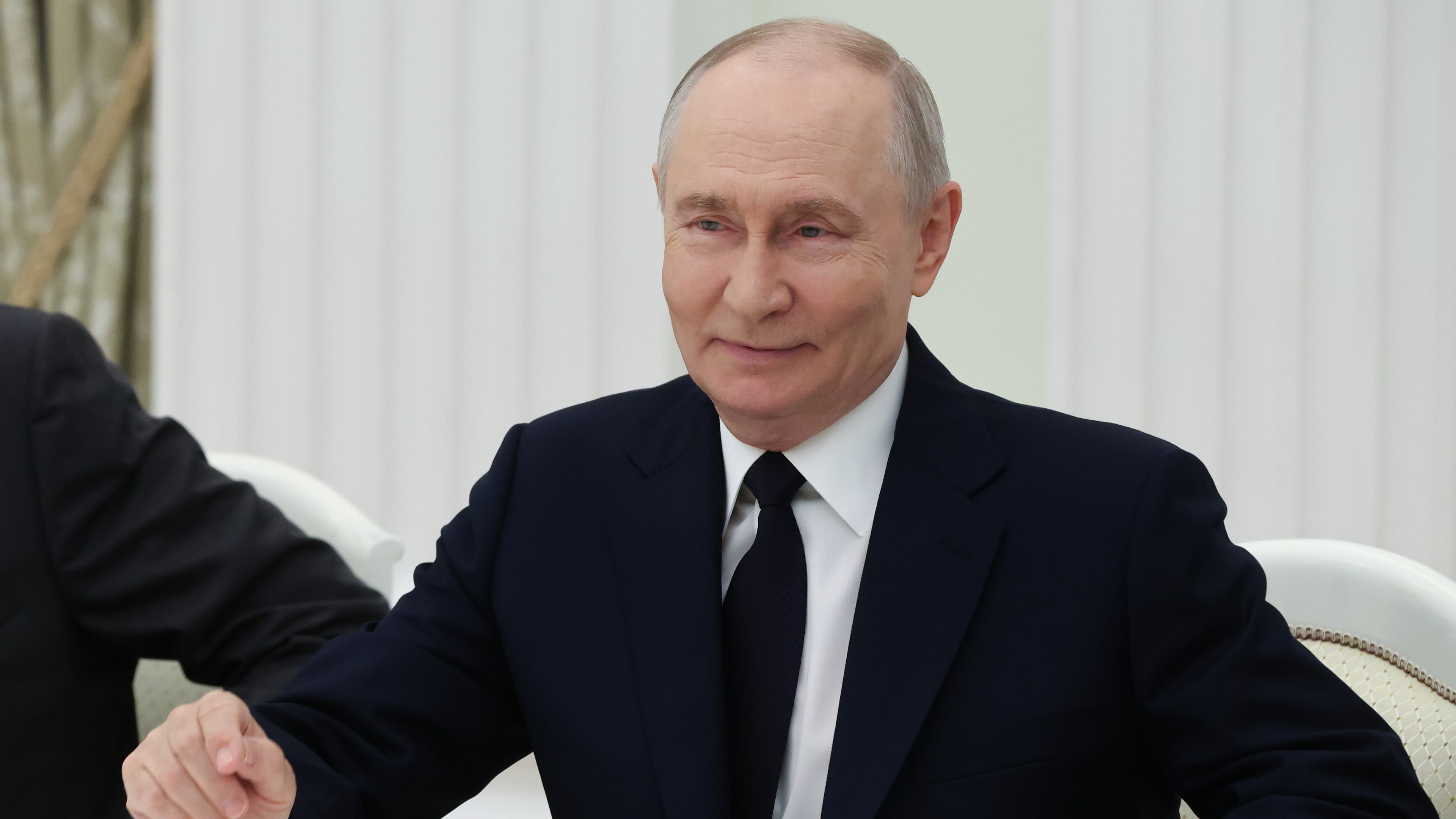 Russian President Vladimir Putin speaks to Indian Foreign Minister Subrahmanyam Jaishankar during their meeting at the Senate Palace of the Kremlin in Moscow, Monday, Aug. 24, 2026. (Sergei Karpukhin/Sputnik, Kremlin Pool Photo via AP)