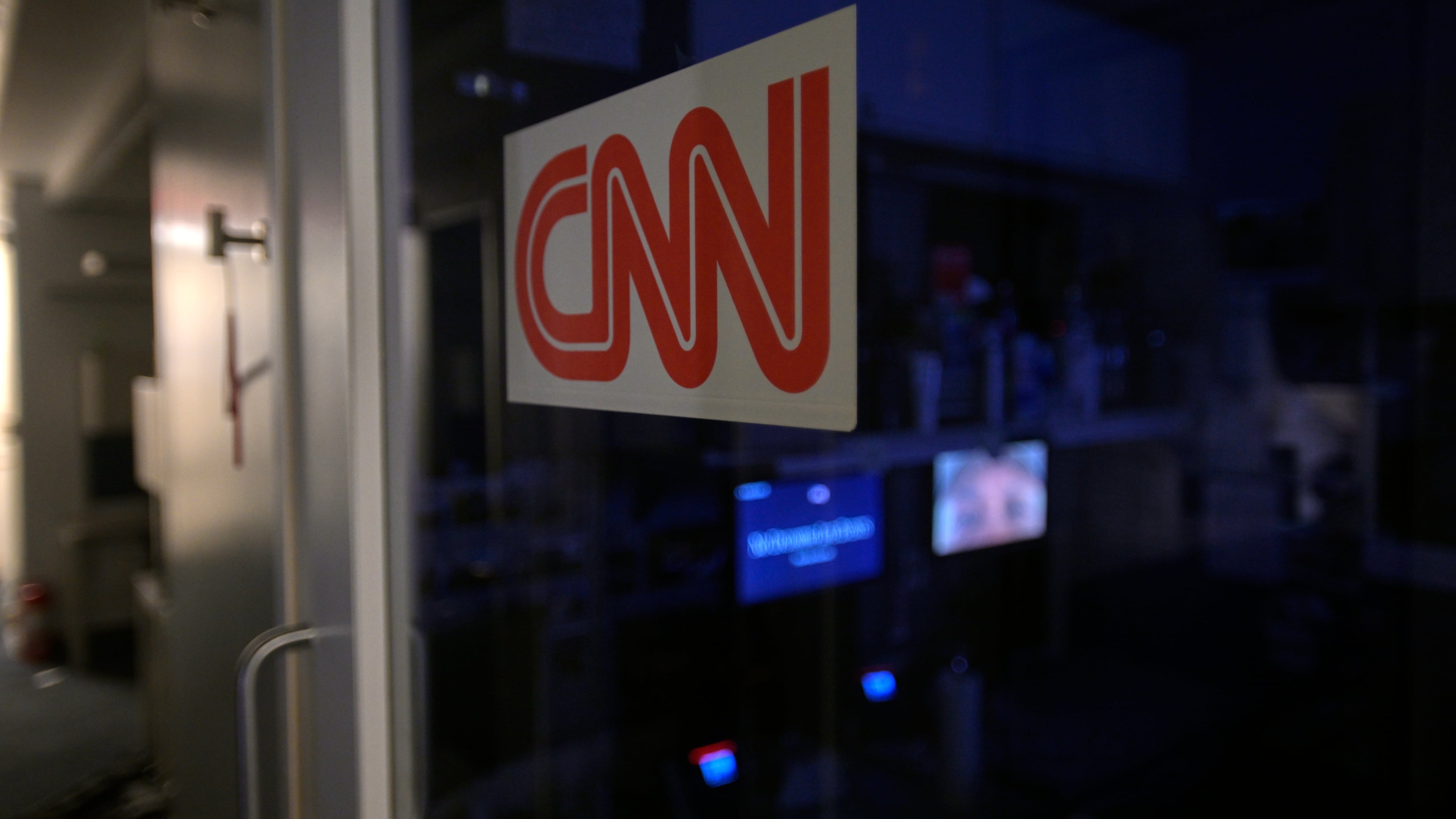 A logo on a booth for CNN is seen in the press area at the White House, Saturday, Sept. 26, 2026, in Washington. (AP Photo/Rod Lamkey, Jr.)