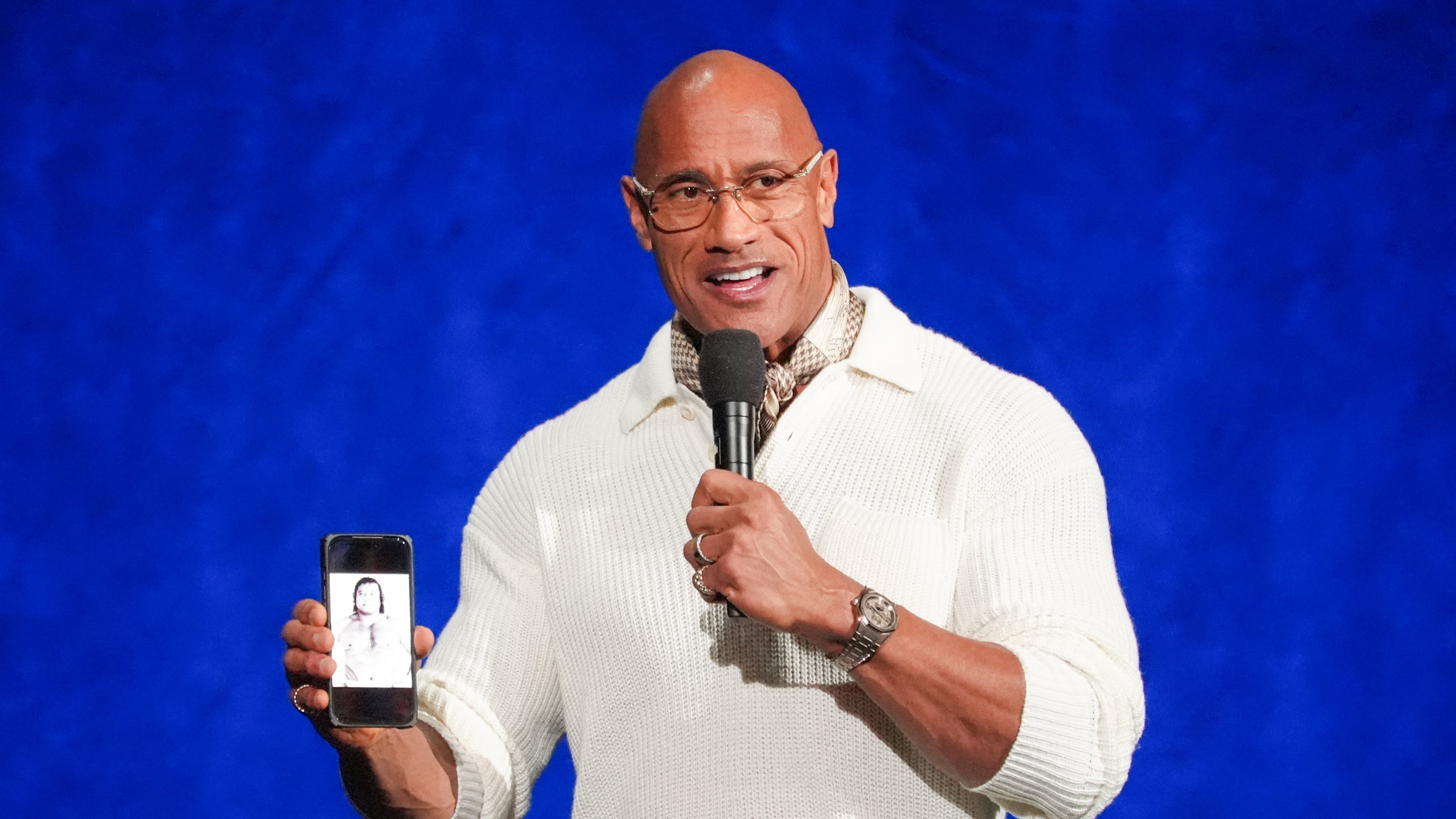 Dwayne Johnson, cast member of the upcoming film "Moana," speaks during the Walt Disney Studios presentation at CinemaCon on Thursday, April 16, 2026, at Caesars Palace in Las Vegas. (Chris Pizzello/AP)