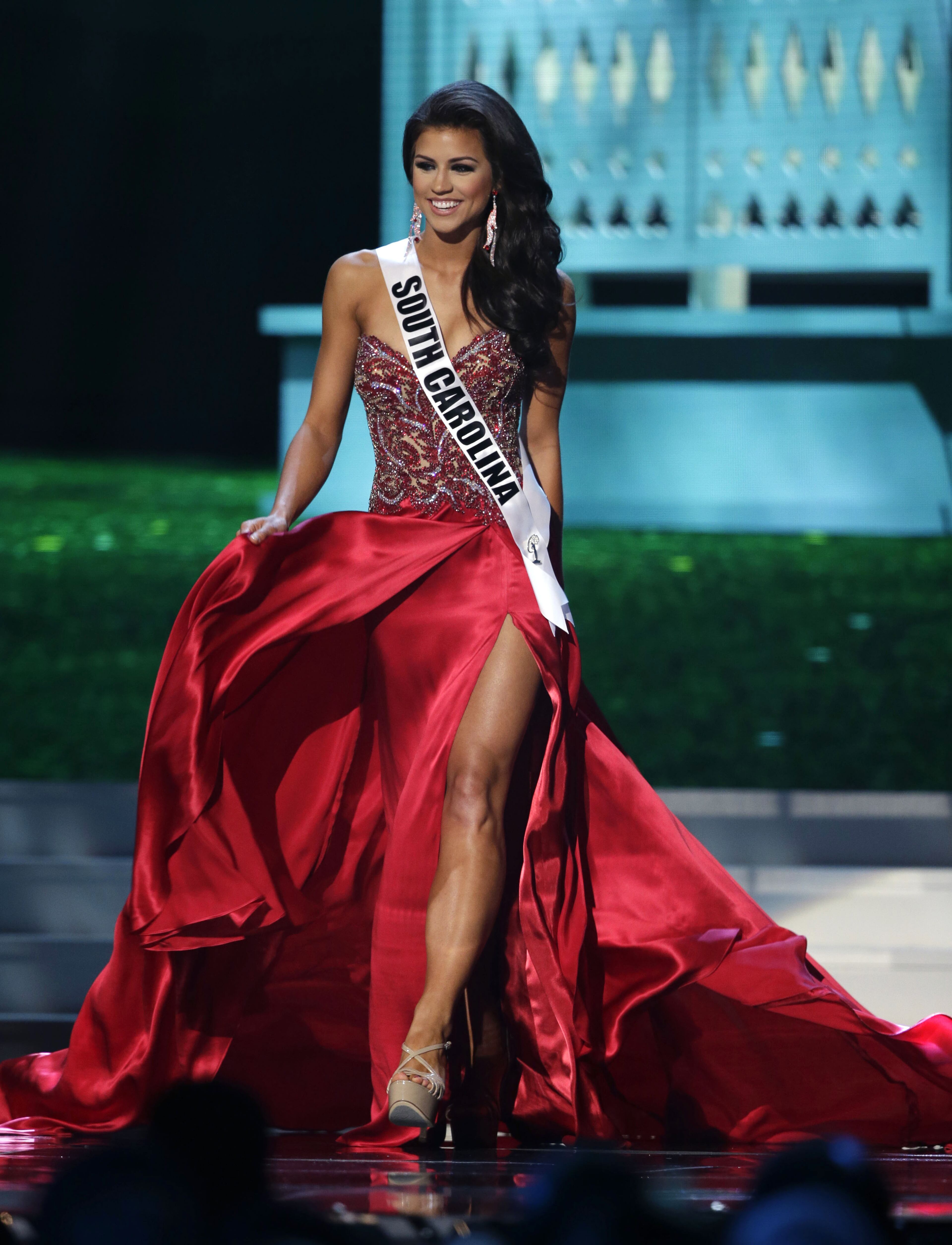 Miss South Carolina Sarah Weishuhn competes in the evening gown competition during the preliminary round of the 2015 Miss USA Pageant in Baton Rouge, La., Wednesday, July 8, 2015. (AP Photo/Gerald Herbert)