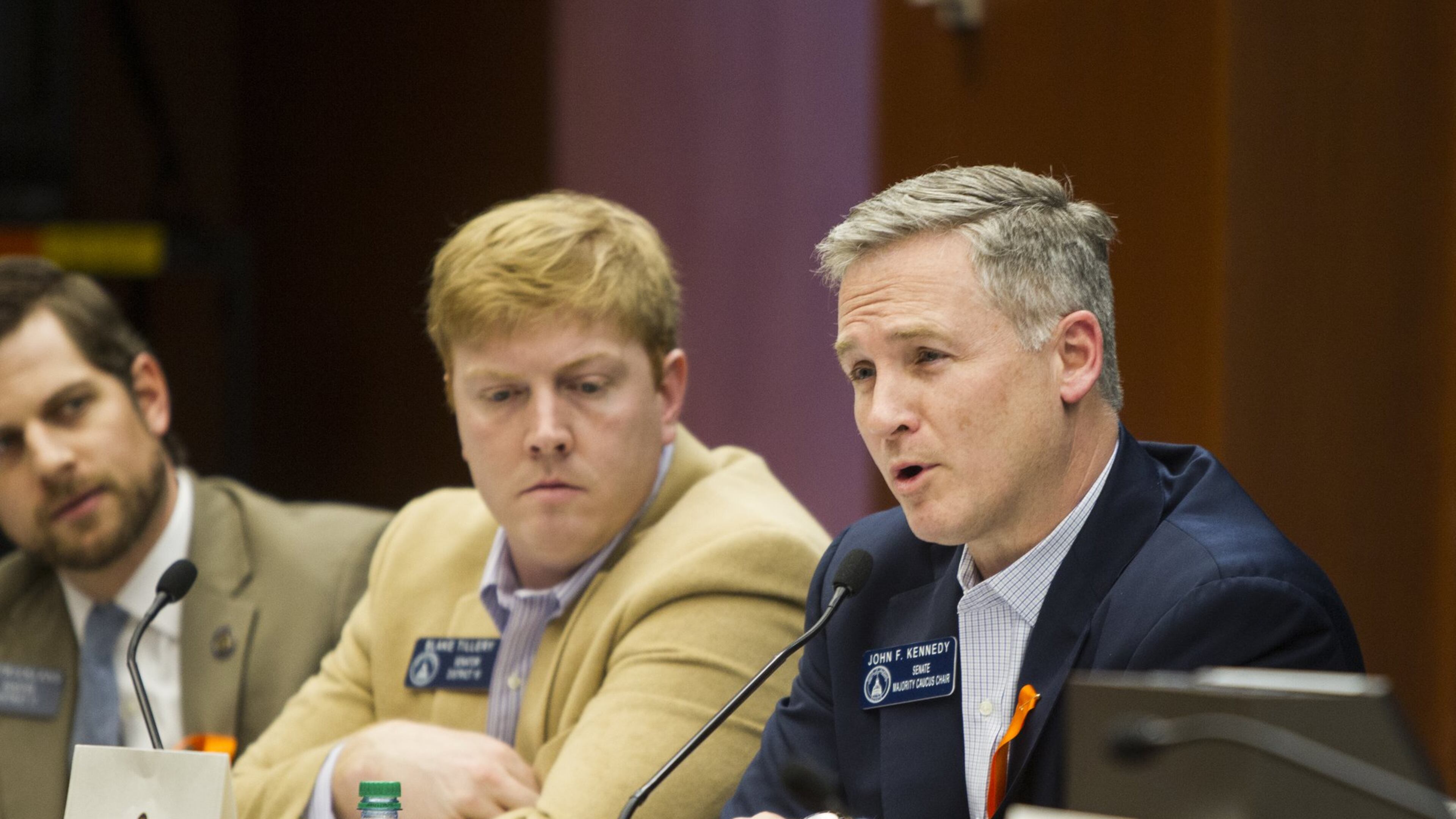 State Sen. John Kennedy speaks during a Senate Judiciary Committee hearing at the Coverdell Legislative Office Building in Atlanta. He’s the sponsor of a bill and resolution that would require that victims be informed about the progress in cases of those accused of harming them. (REANN HUBER/REANN.HUBER@AJC.COM)