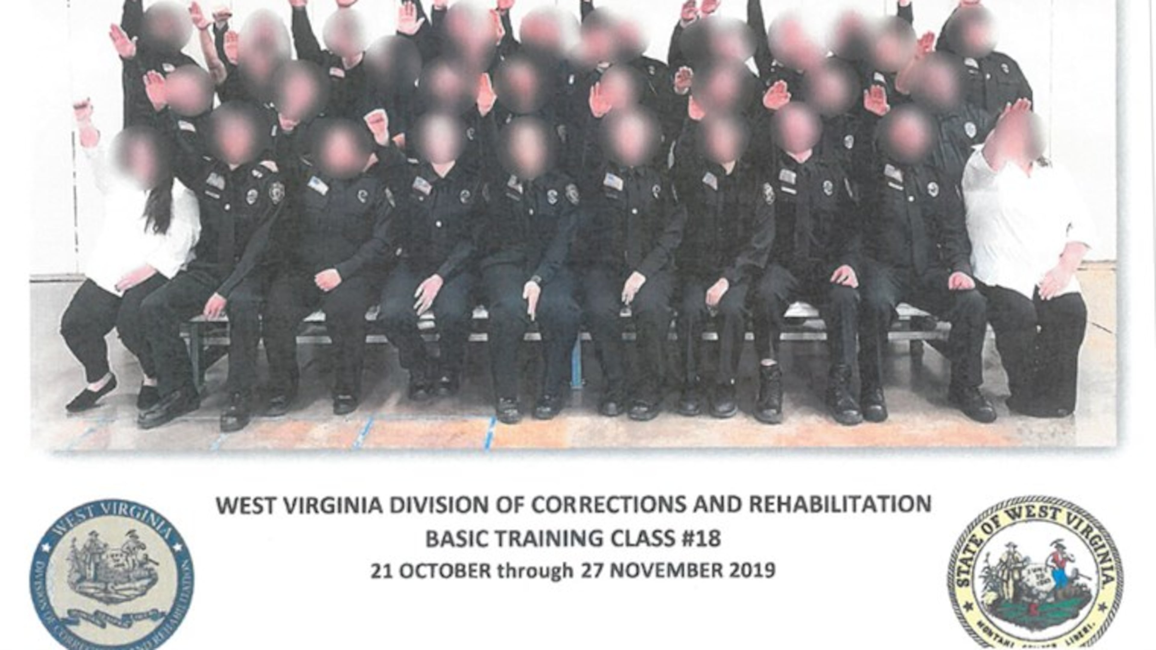 Trainees in the West Virginia Division of Corrections and Rehabilitation reportedly will be terminated after a photograph emerged of the class performing an apparent Nazi salute.