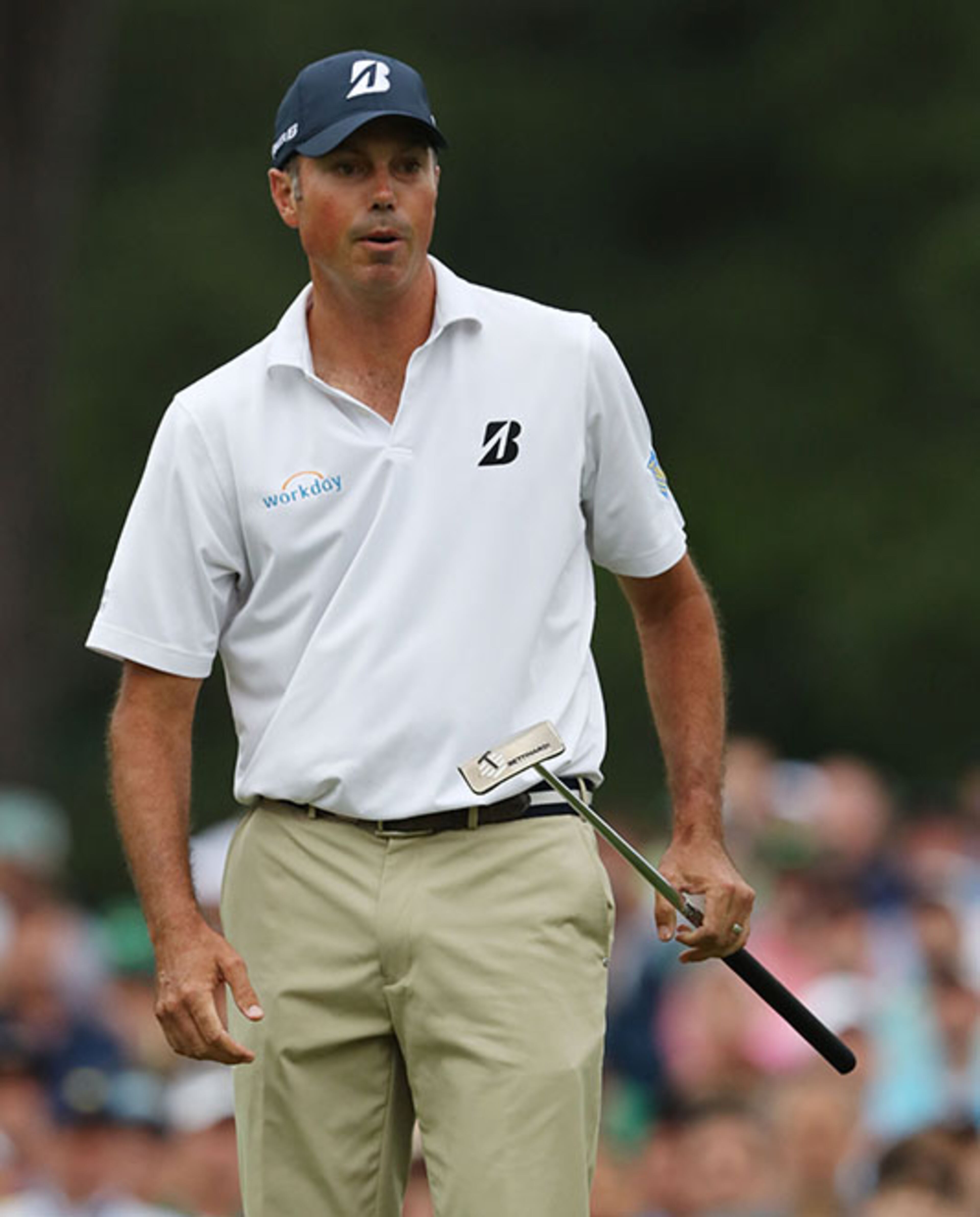 Matt Kuchar reacts to missing his birdie putt on 7 during the final round of the Masters Sunday, April 14, 2019, at Augusta National Golf Club in Augusta.